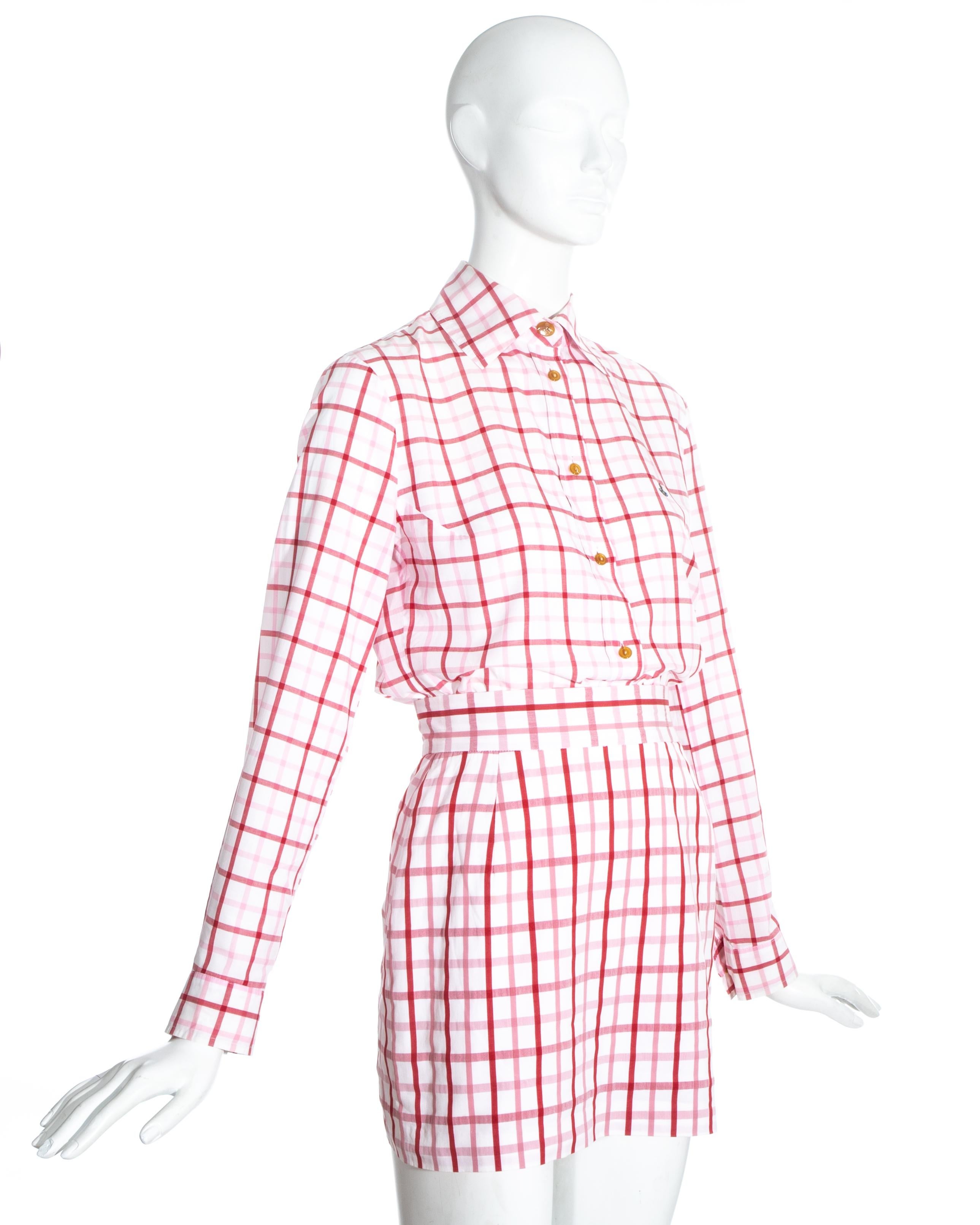 Pink Vivienne Westwood pink and red checked cotton skirt suit, ss 1994 For Sale
