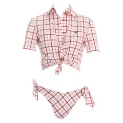 Vivienne Westwood pink and red checked cotton three-piece bikini set, ss 1994