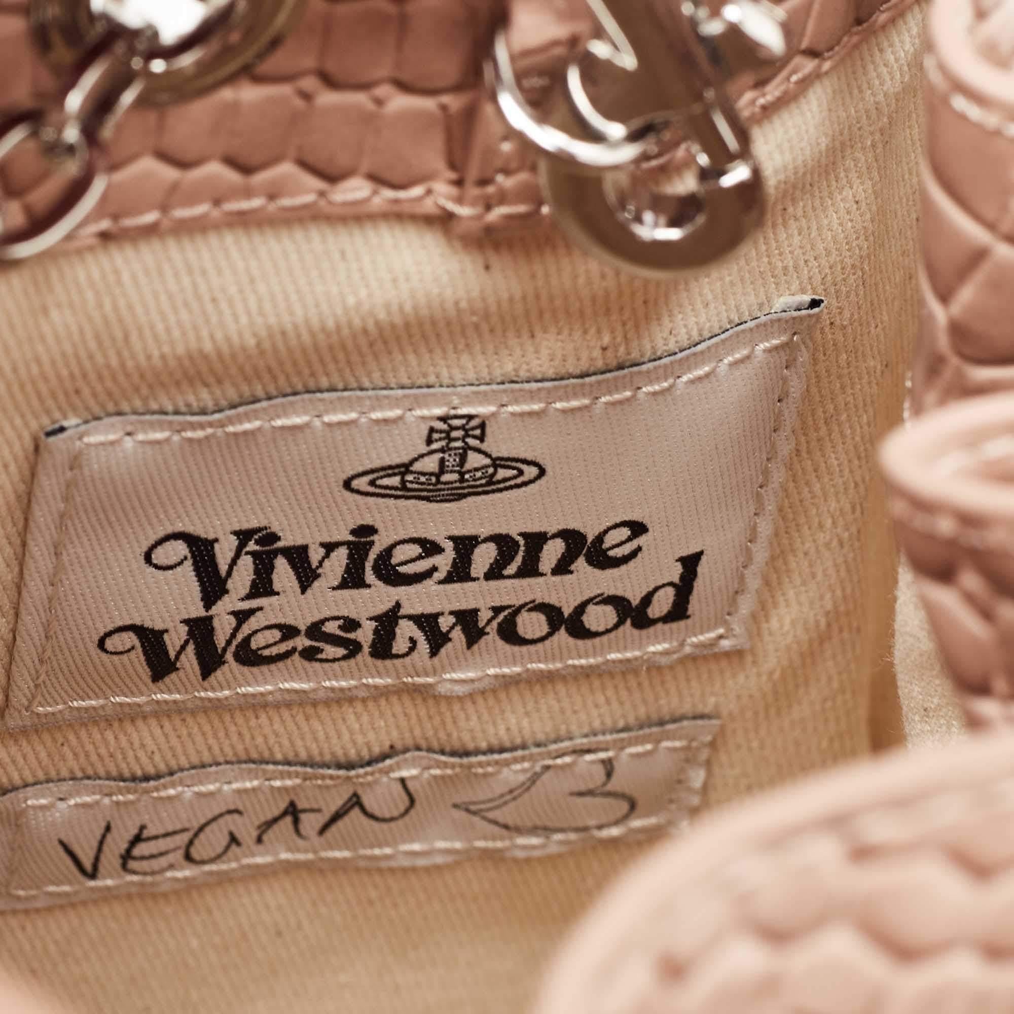 Vivienne Westwood Pink Croc Embossed Leather Chrissy Bucket Bag In Excellent Condition In Dubai, Al Qouz 2