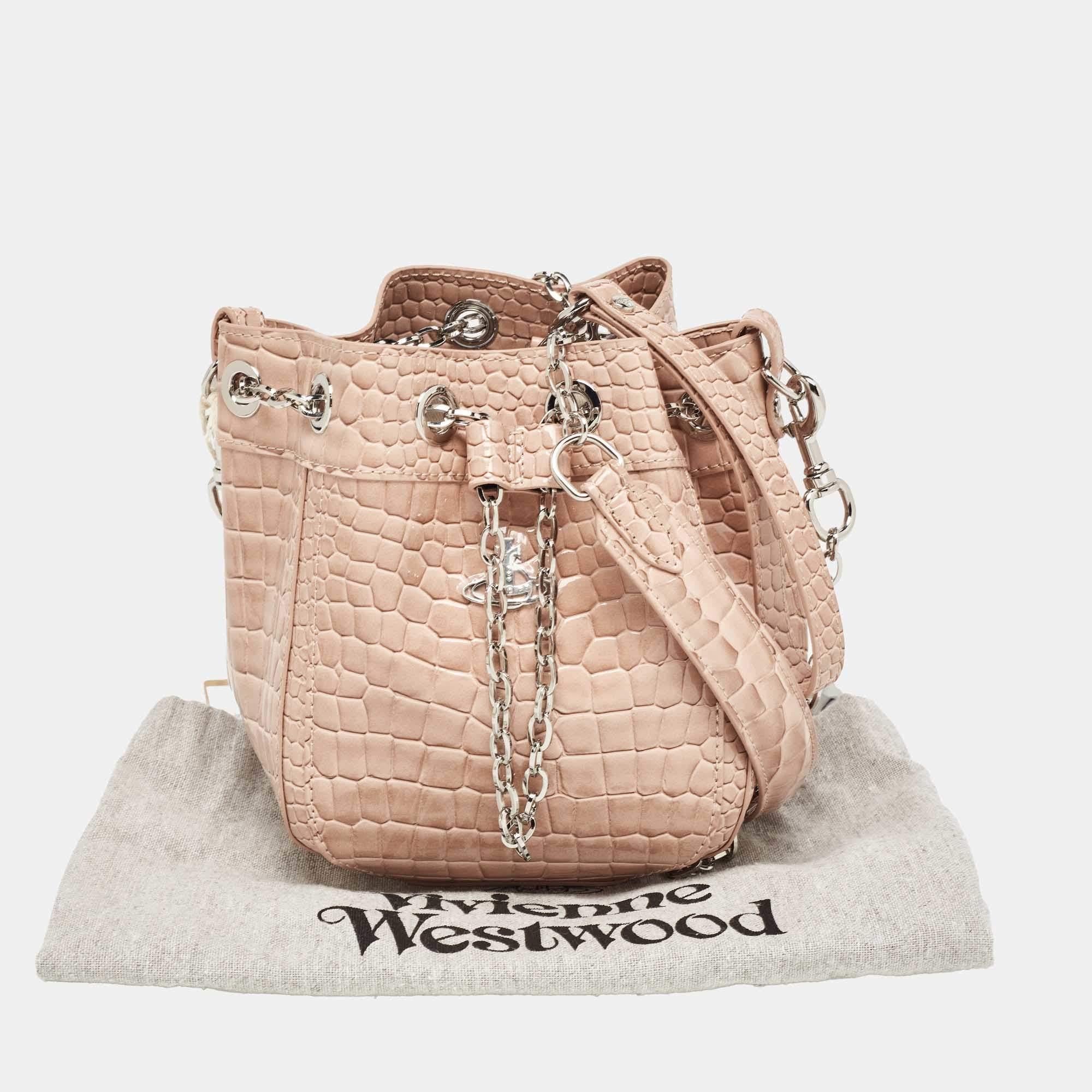 Women's Vivienne Westwood Pink Croc Embossed Leather Chrissy Bucket Bag