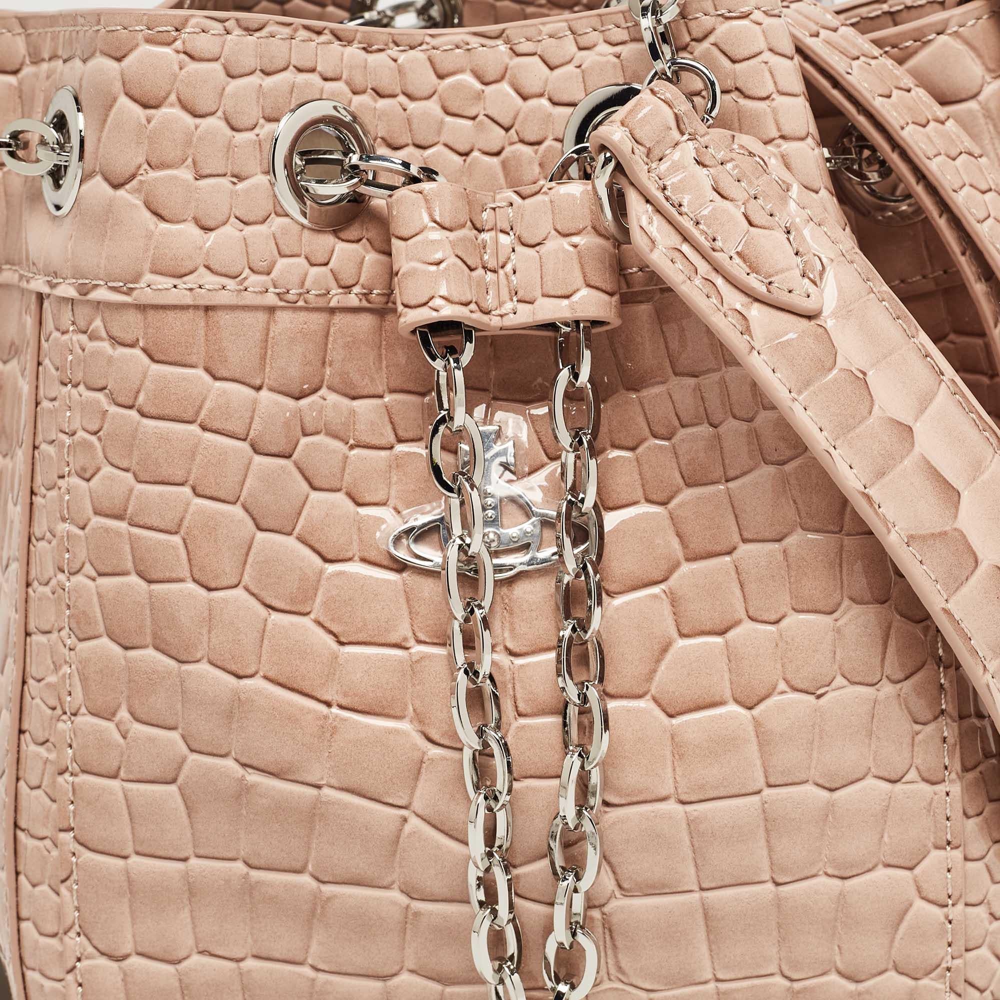 Vivienne Westwood Pink Croc Embossed Leather Chrissy Bucket Bag 1