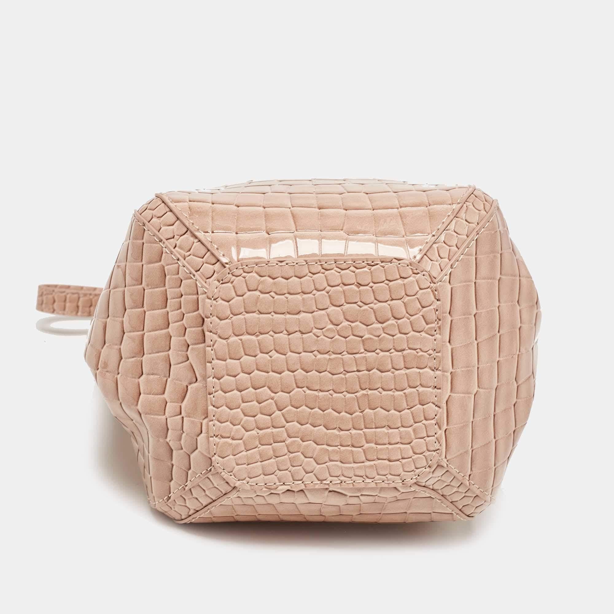 Vivienne Westwood Pink Croc Embossed Leather Chrissy Bucket Bag 3