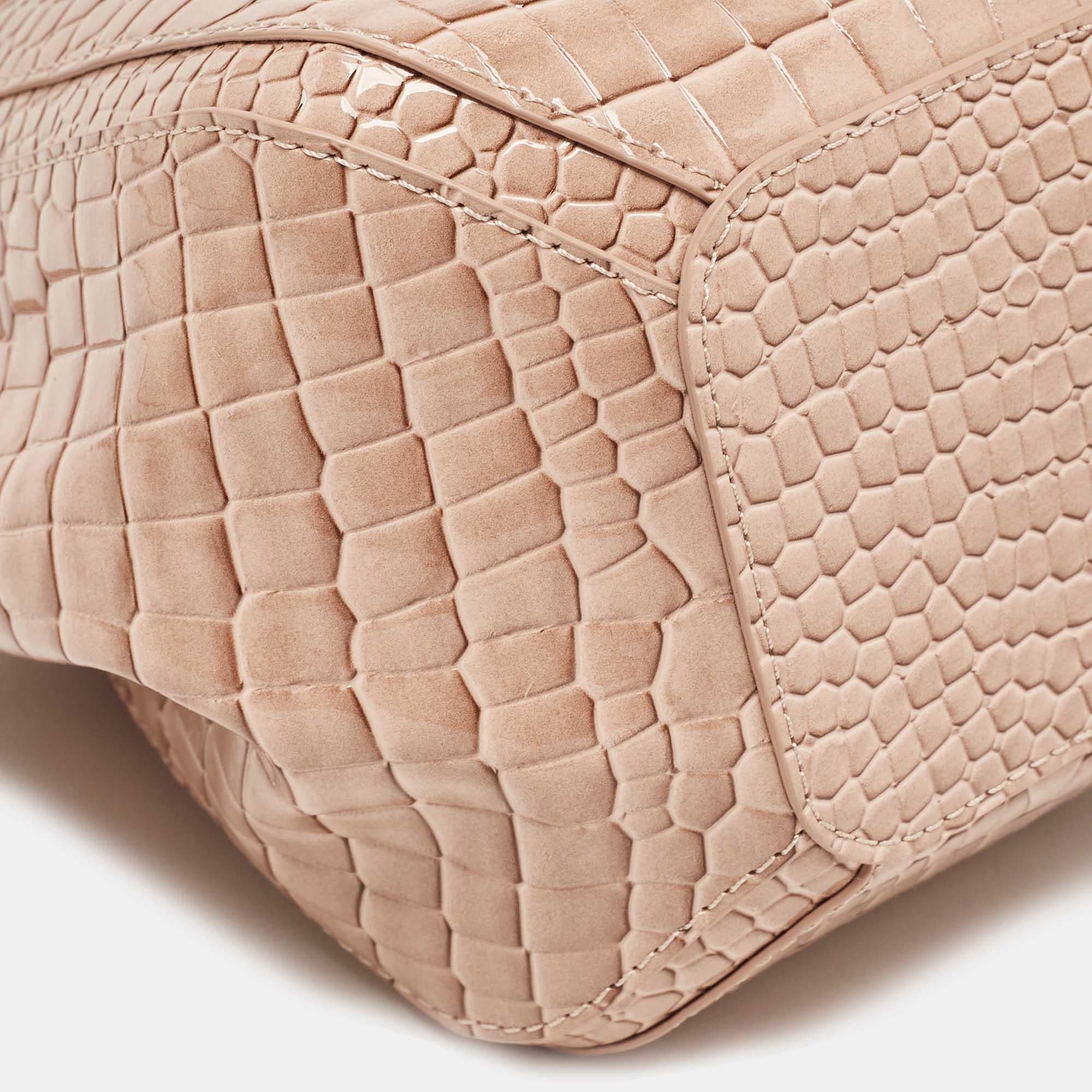Vivienne Westwood Pink Croc Embossed Leather Chrissy Bucket Bag 4