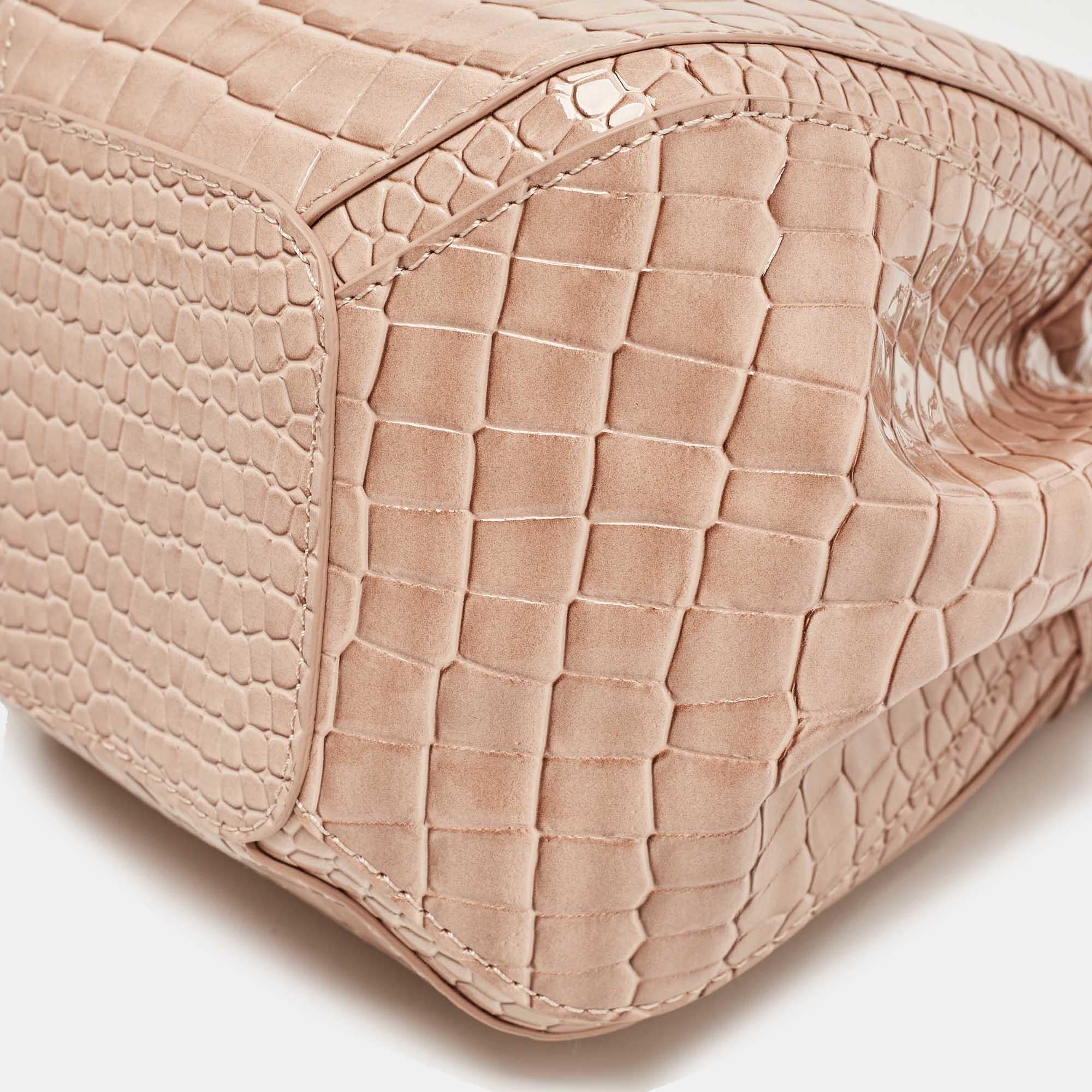 Vivienne Westwood Pink Croc Embossed Leather Chrissy Bucket Bag 5
