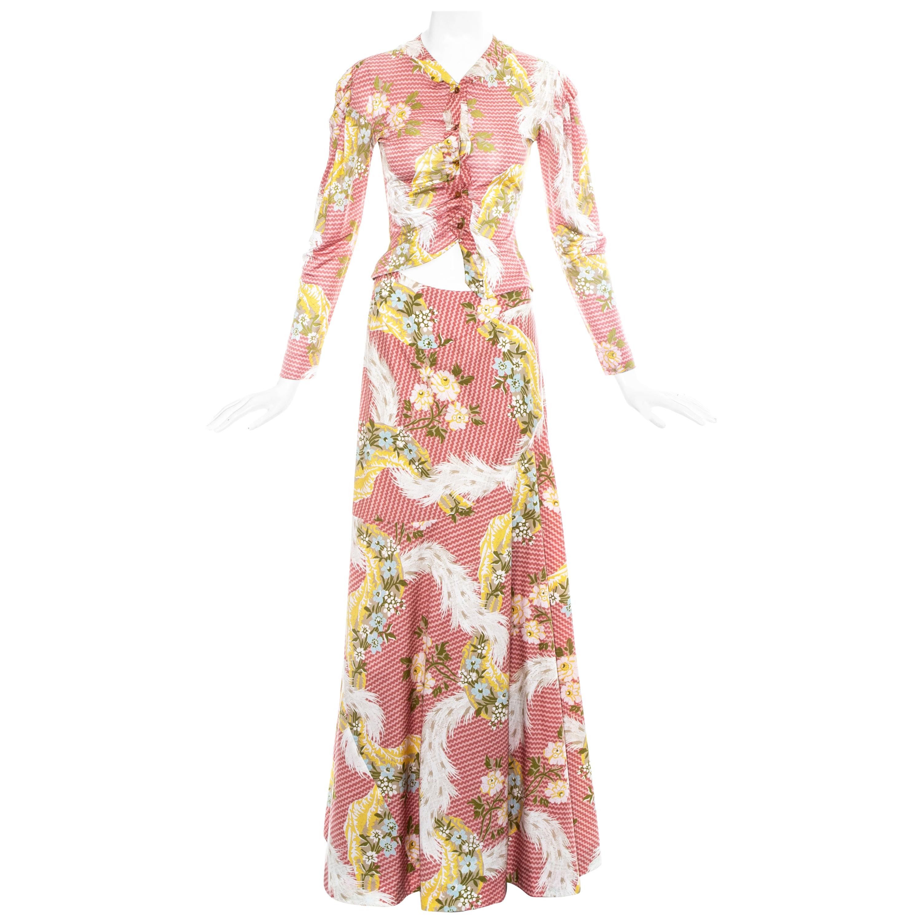 Vivienne Westwood pink floral printed maxi skirt and blouse ensemble, ss 2001