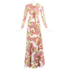 Retro Vivienne Westwood pink floral printed maxi skirt and blouse ensemble, ss 2001