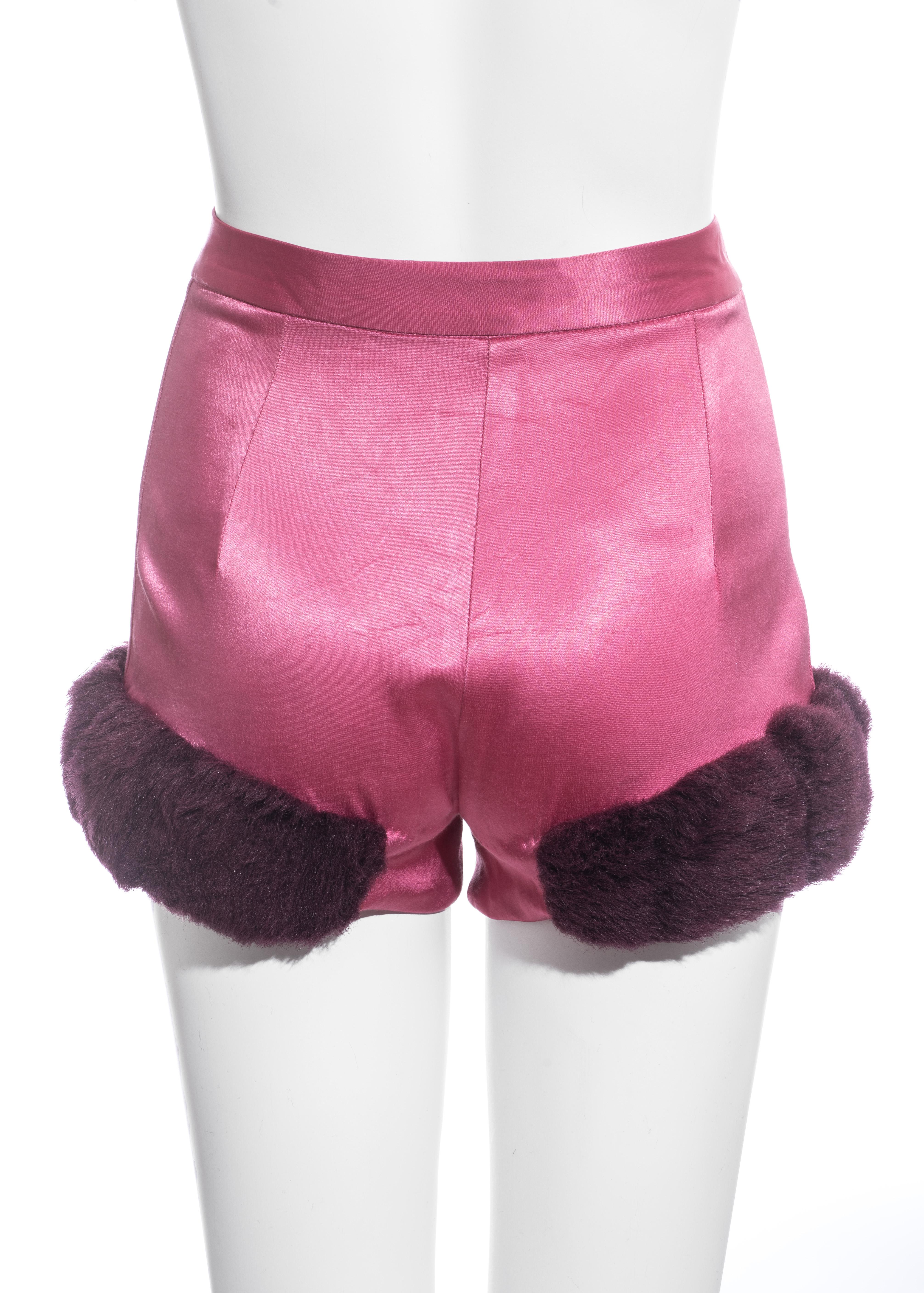 Vivienne Westwood pink satin mini shorts with faux fur, fw 1991 In Fair Condition In London, GB