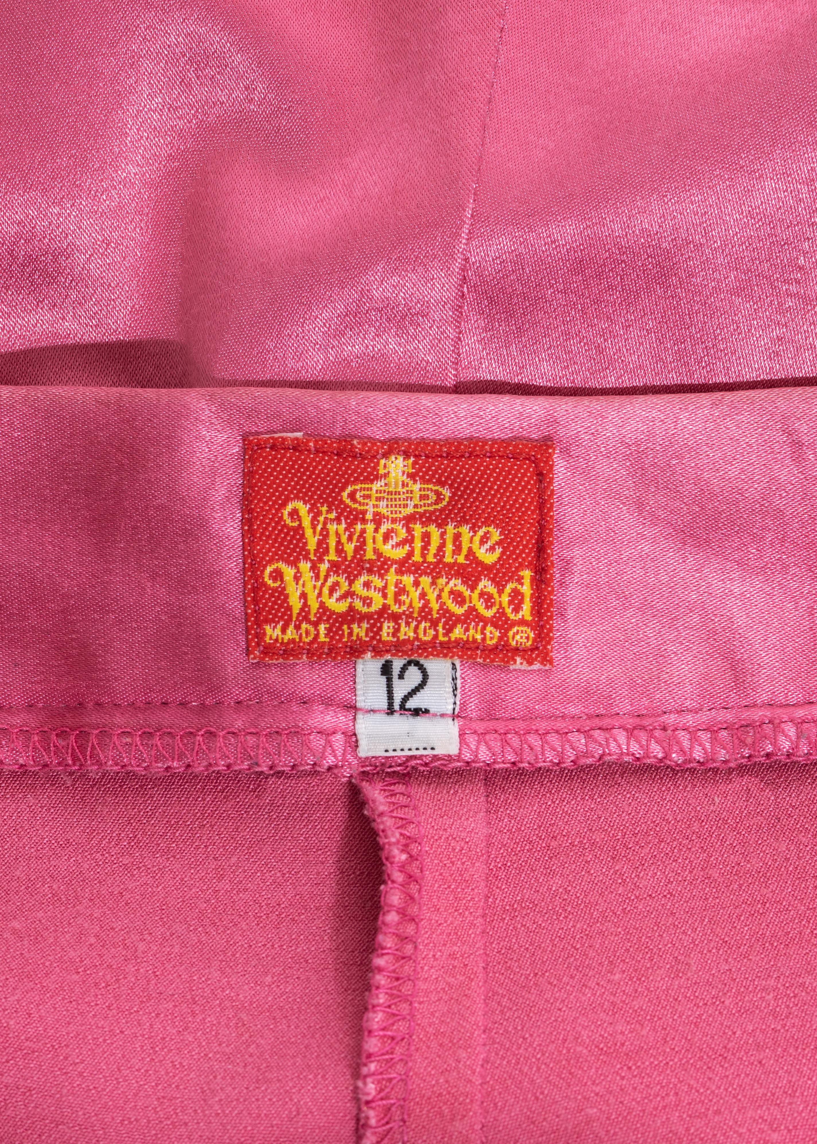 Women's Vivienne Westwood pink satin mini shorts with faux fur, fw 1991