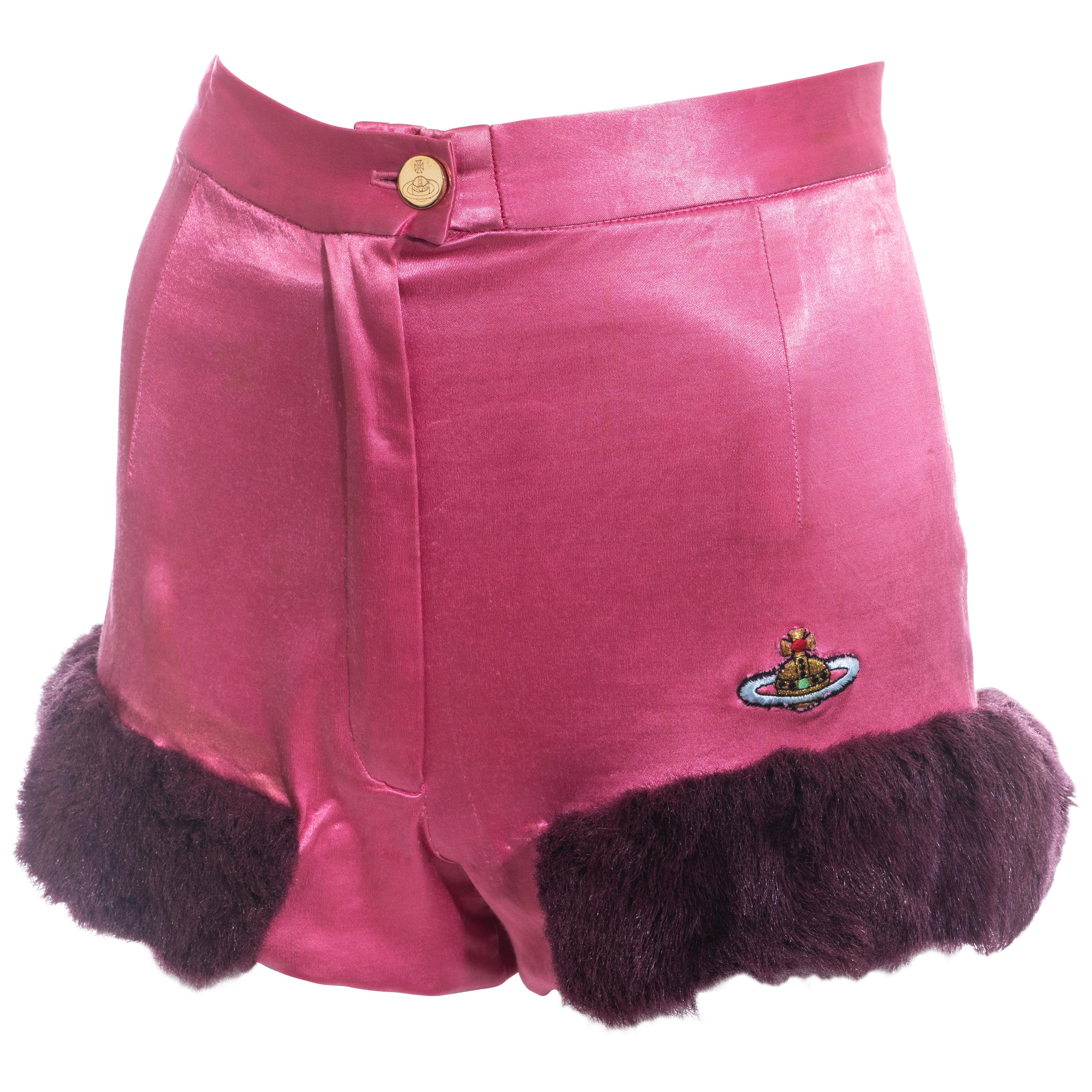 Vivienne Westwood pink satin mini shorts with faux fur, fw 1991
