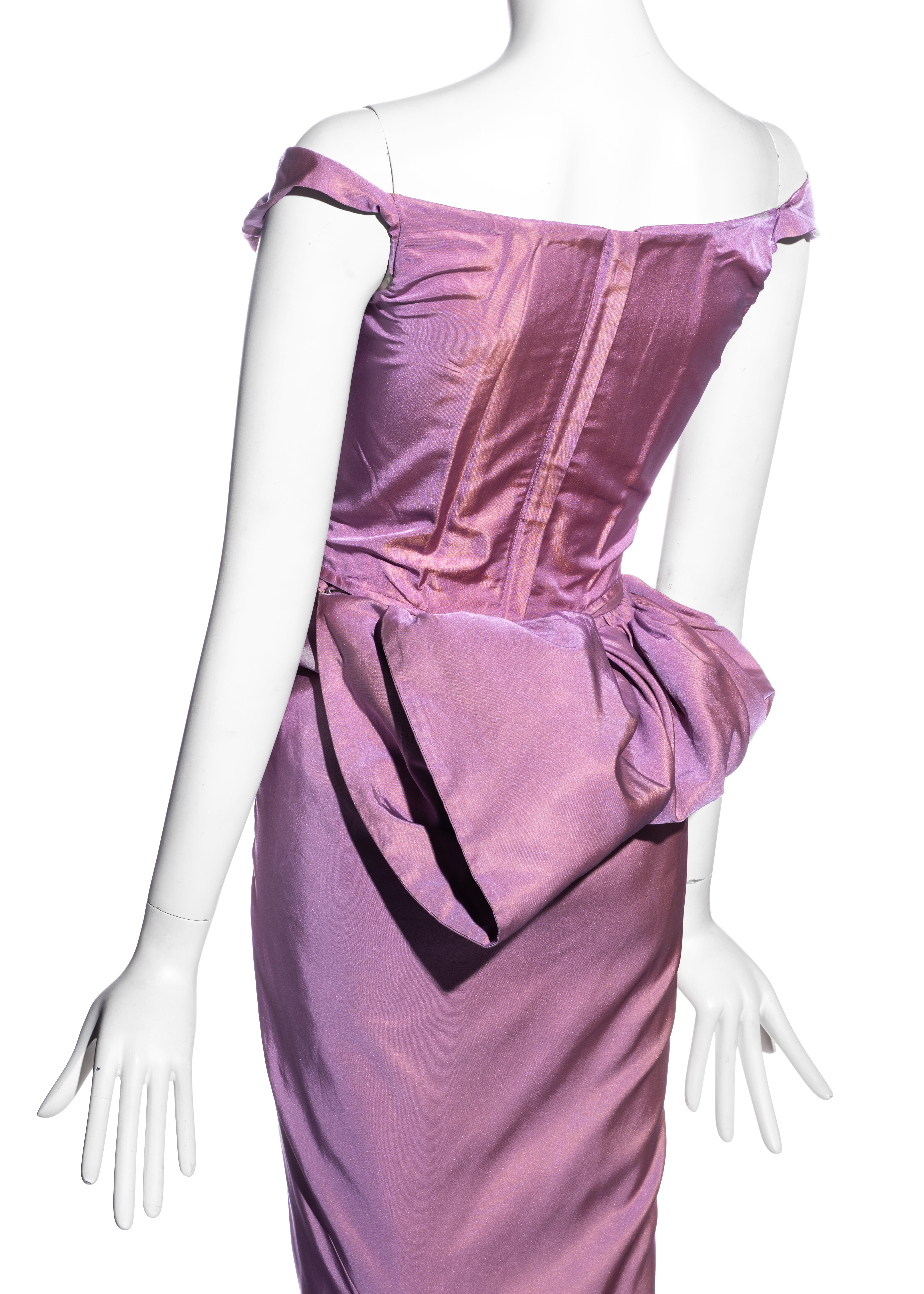 Women's Vivienne Westwood pink silk taffeta corset and bustled maxi skirt, fw 1996