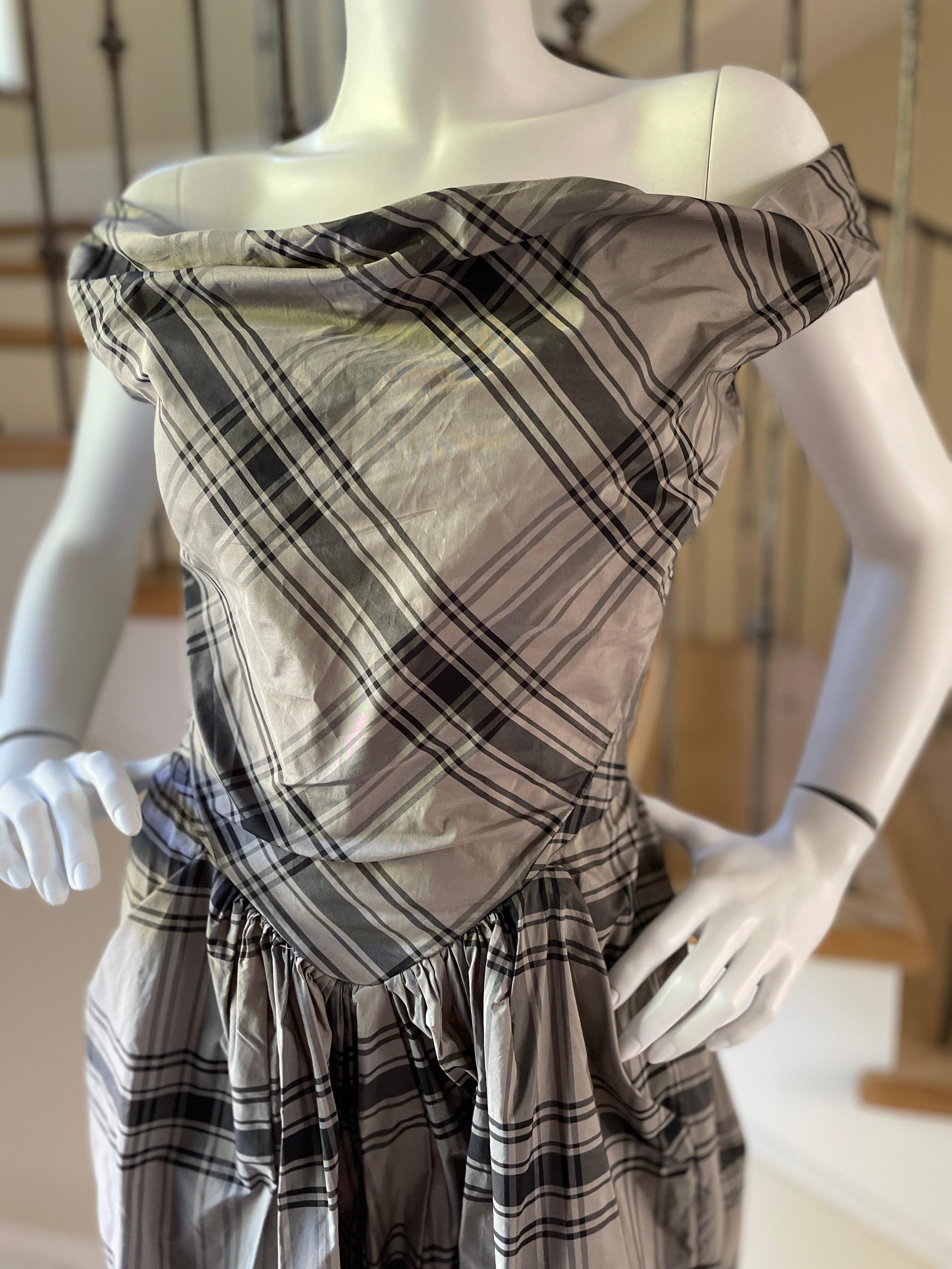 Gray Vivienne Westwood Plaid Taffeta Day Dress for Anglomania Size 42 For Sale