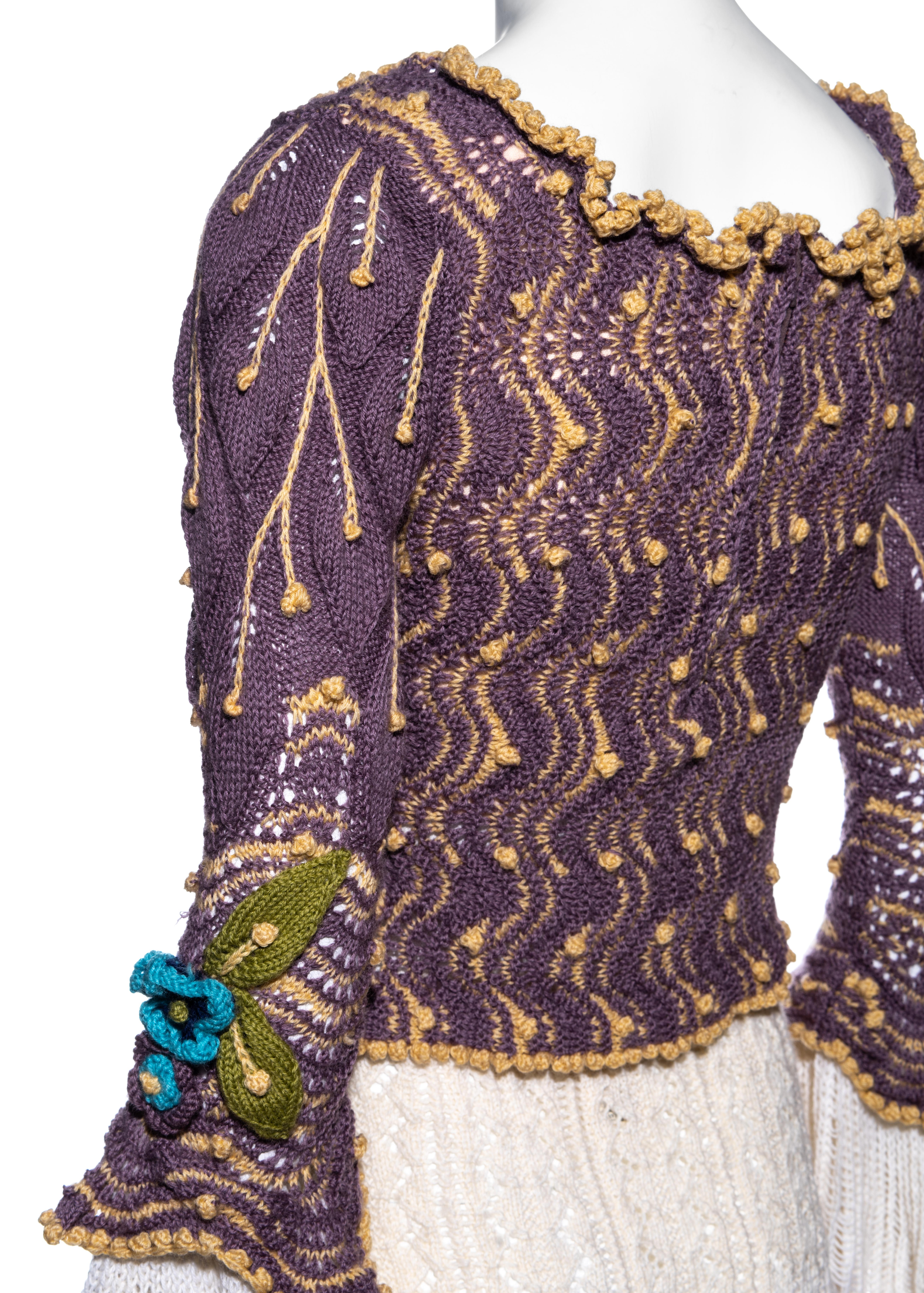 Women's Vivienne Westwood purple crochet knit corset and panties set, fw 1994
