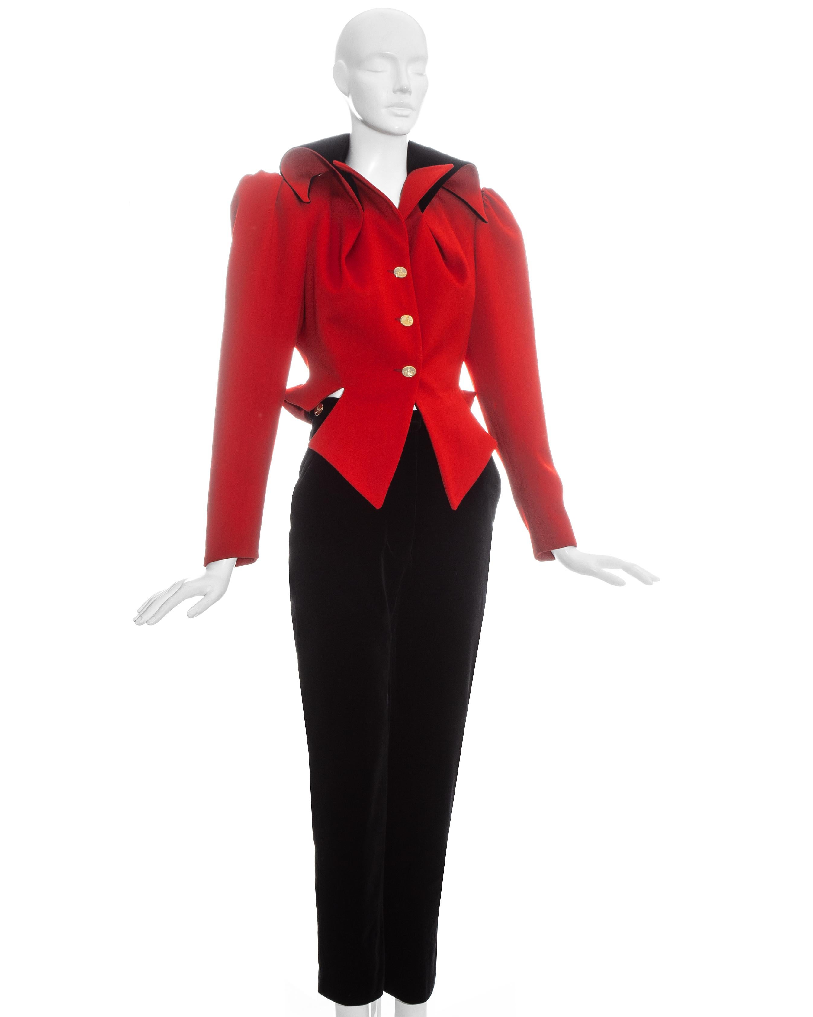 Red Vivienne Westwood red and black equestrian style pant suit, fw 1994 For Sale