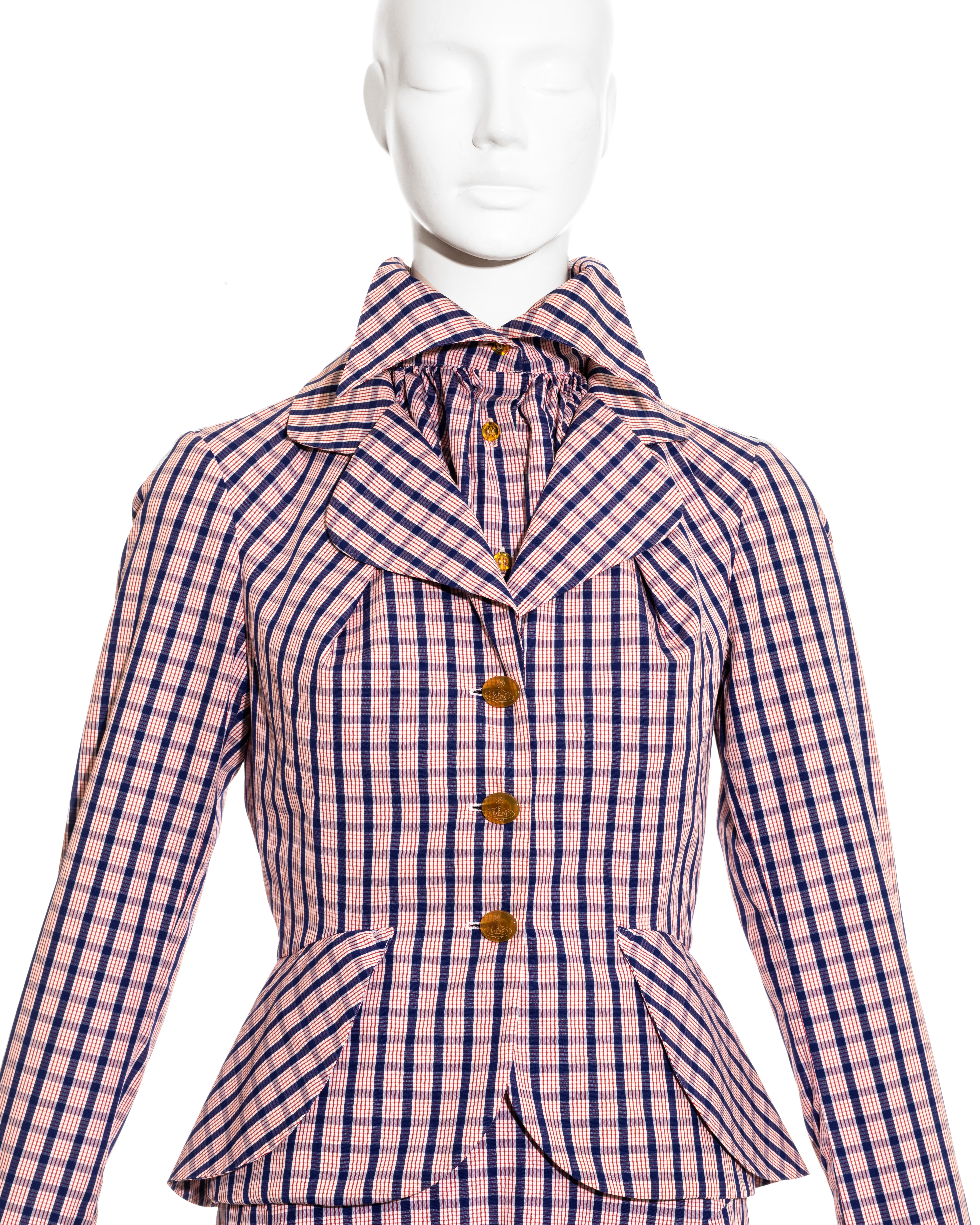 Vivienne Westwood red and blue checked cotton three piece skirt suit, ss 1994 In Excellent Condition For Sale In London, GB