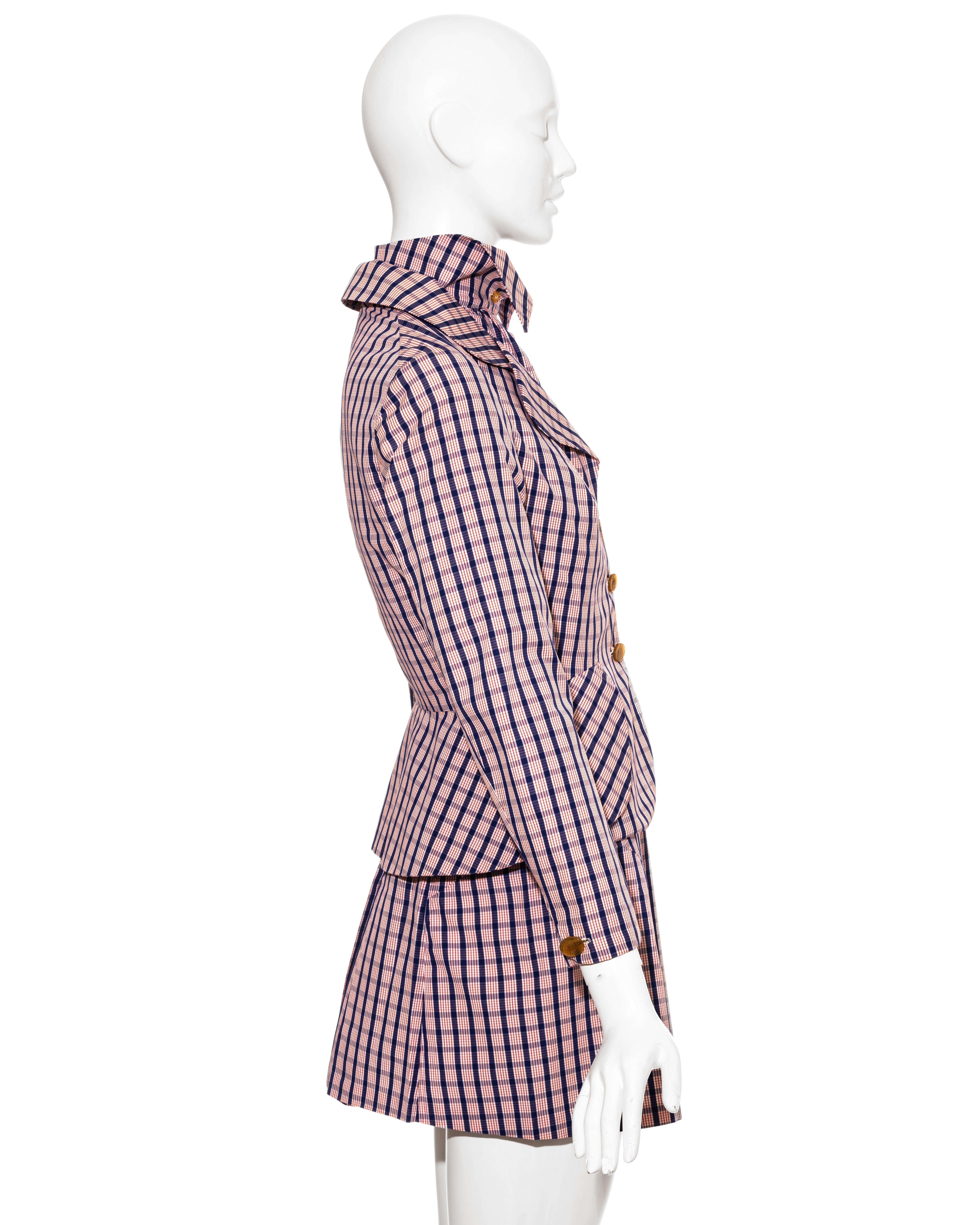 Women's Vivienne Westwood red and blue checked cotton three piece skirt suit, ss 1994 For Sale