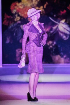 Vivienne Westwood red and cream Harris Tweed corseted skirt suit, fw 1995