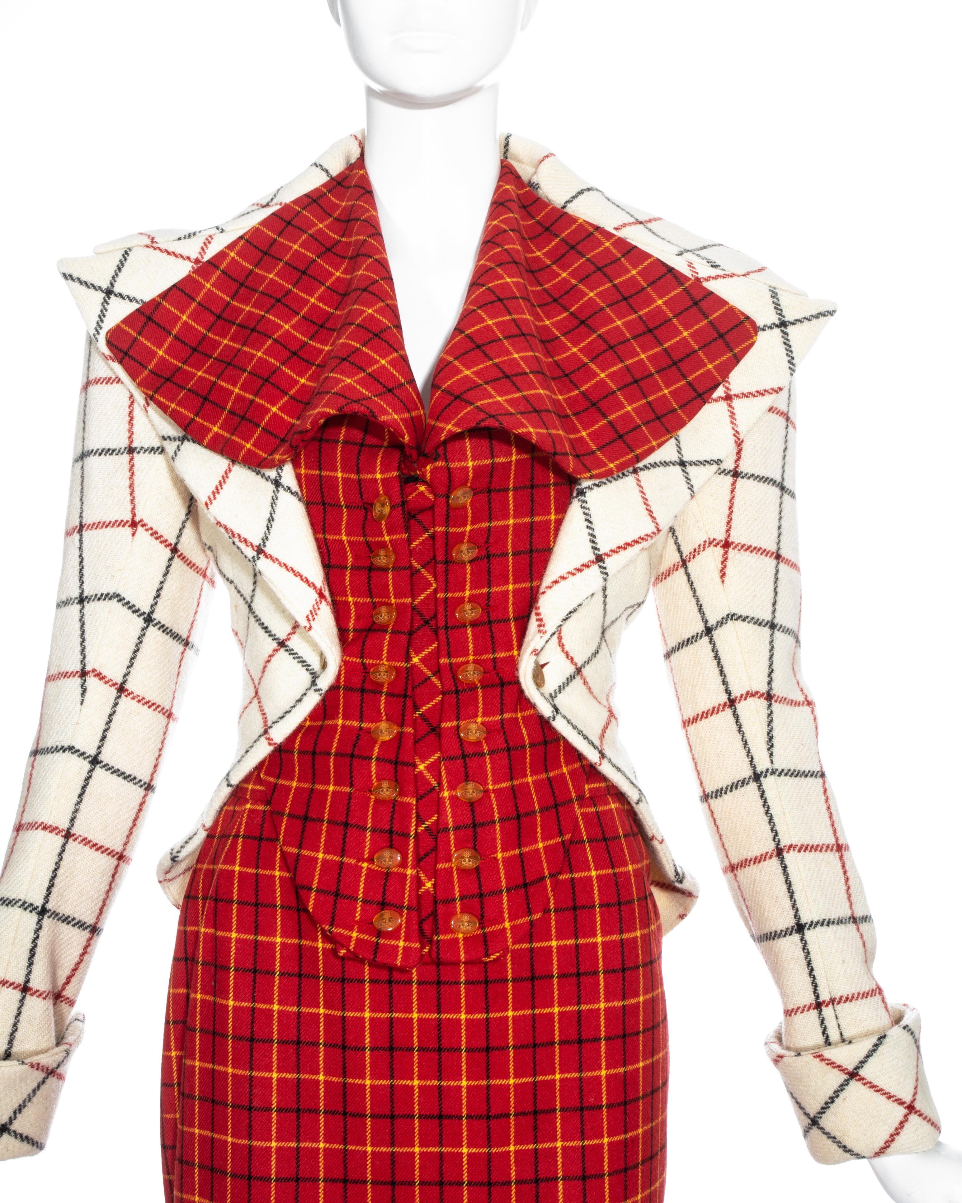Vivienne Westwood Kostüm aus rotem und cremefarbenem Harris-Tweed mit Korsett, fw 1995 (Rot) im Angebot