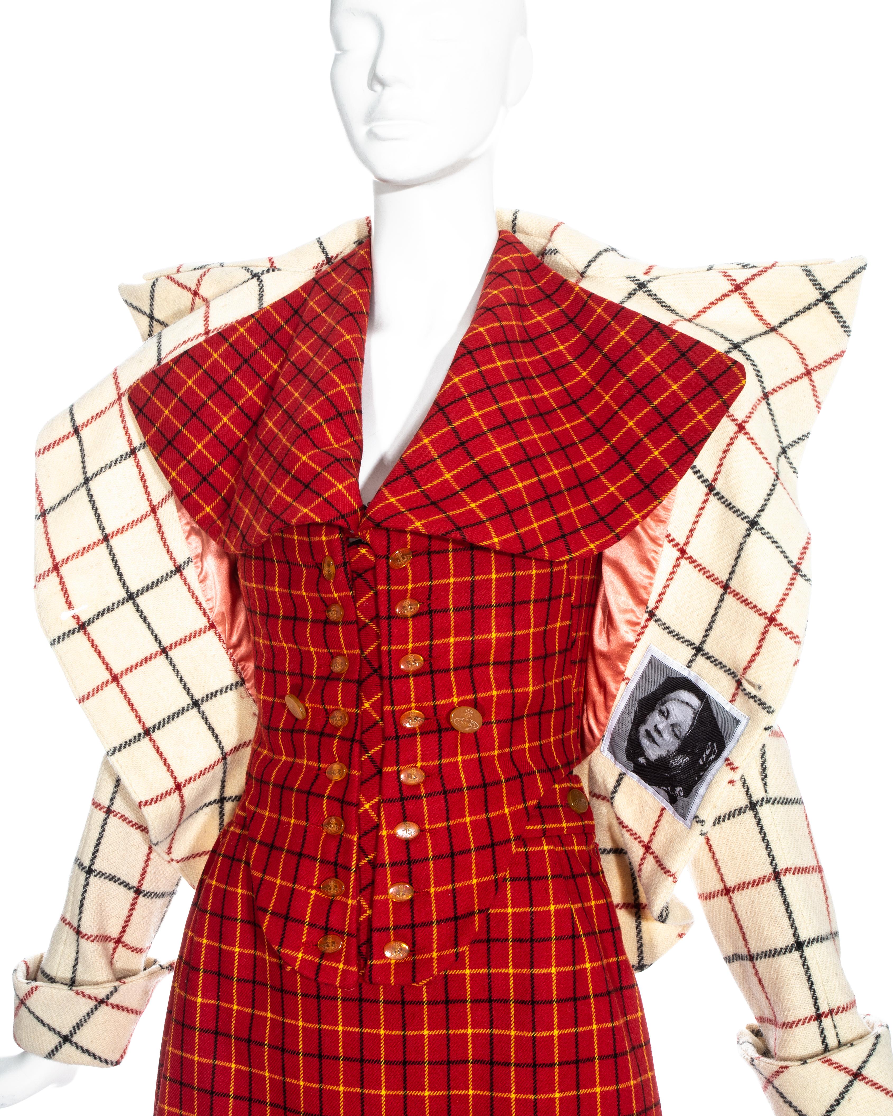 Vivienne Westwood red and cream Harris Tweed corseted skirt suit, fw 1995 In Excellent Condition For Sale In London, GB