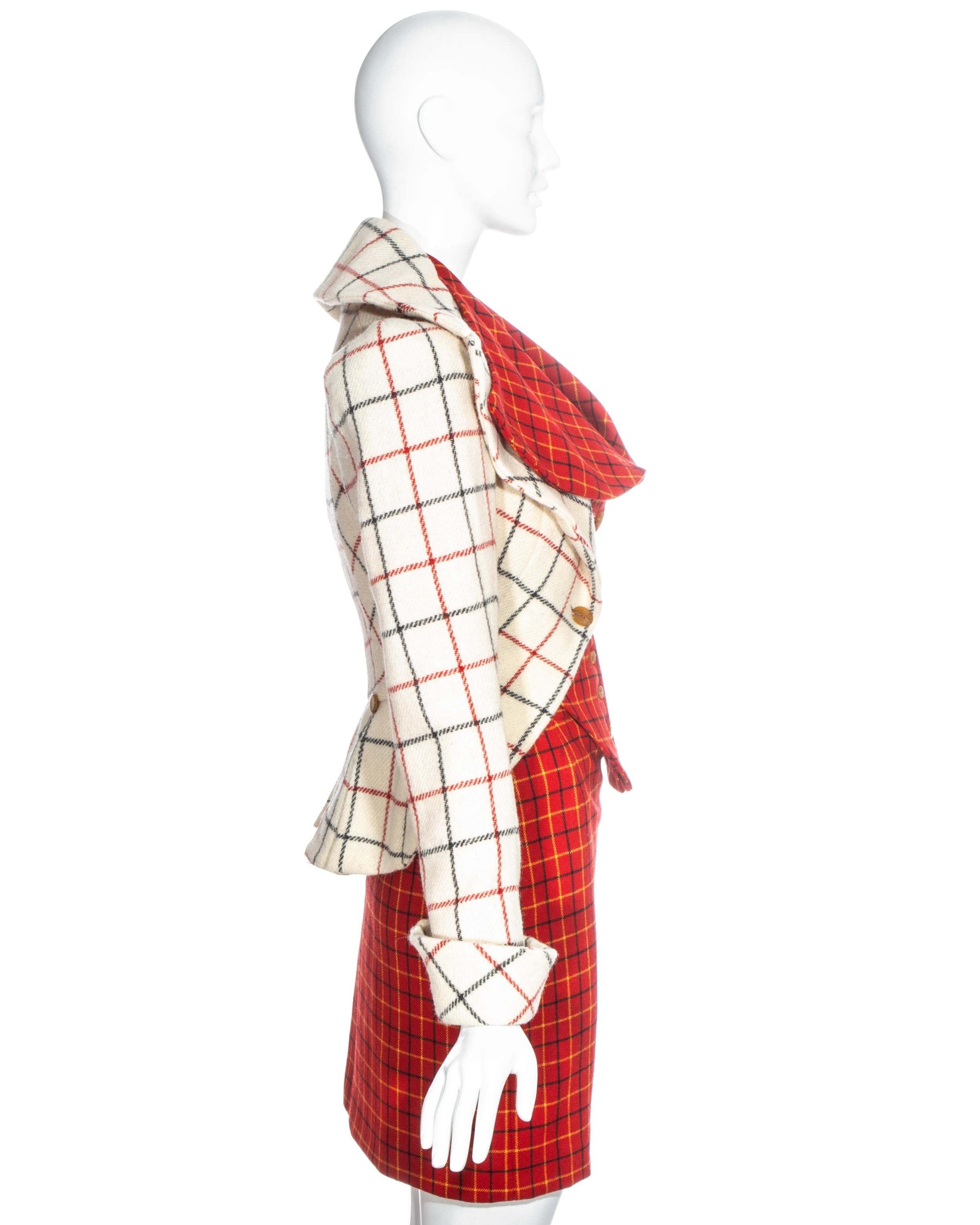 Women's Vivienne Westwood red and cream Harris Tweed corseted skirt suit, fw 1995 For Sale