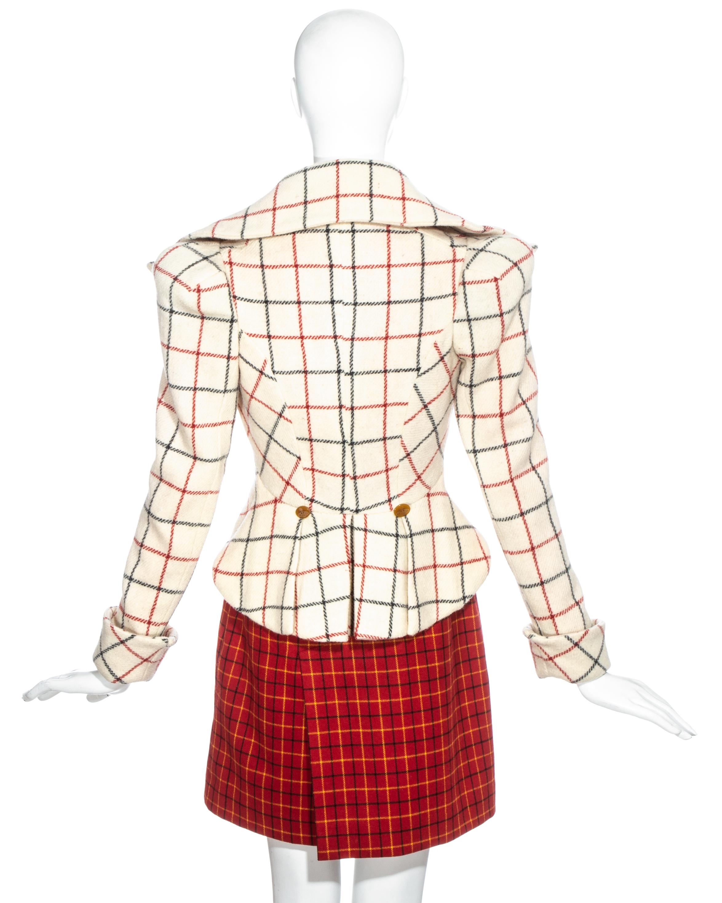 Vivienne Westwood red and cream Harris Tweed corseted skirt suit, fw 1995 For Sale 1