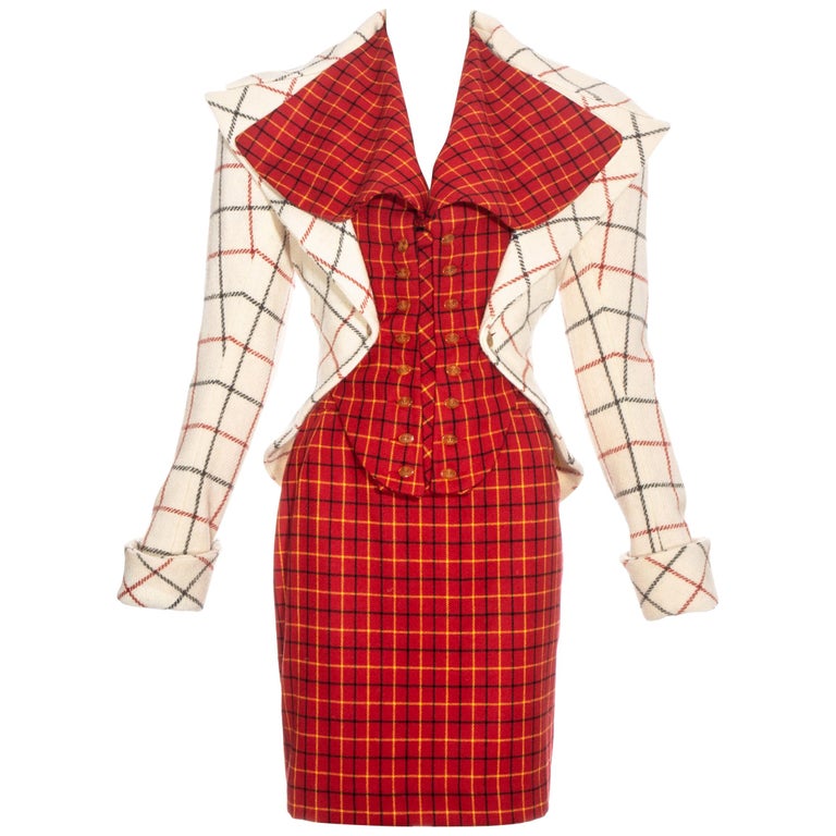Vivienne Westwood red and cream Harris Tweed corseted skirt suit, fw ...
