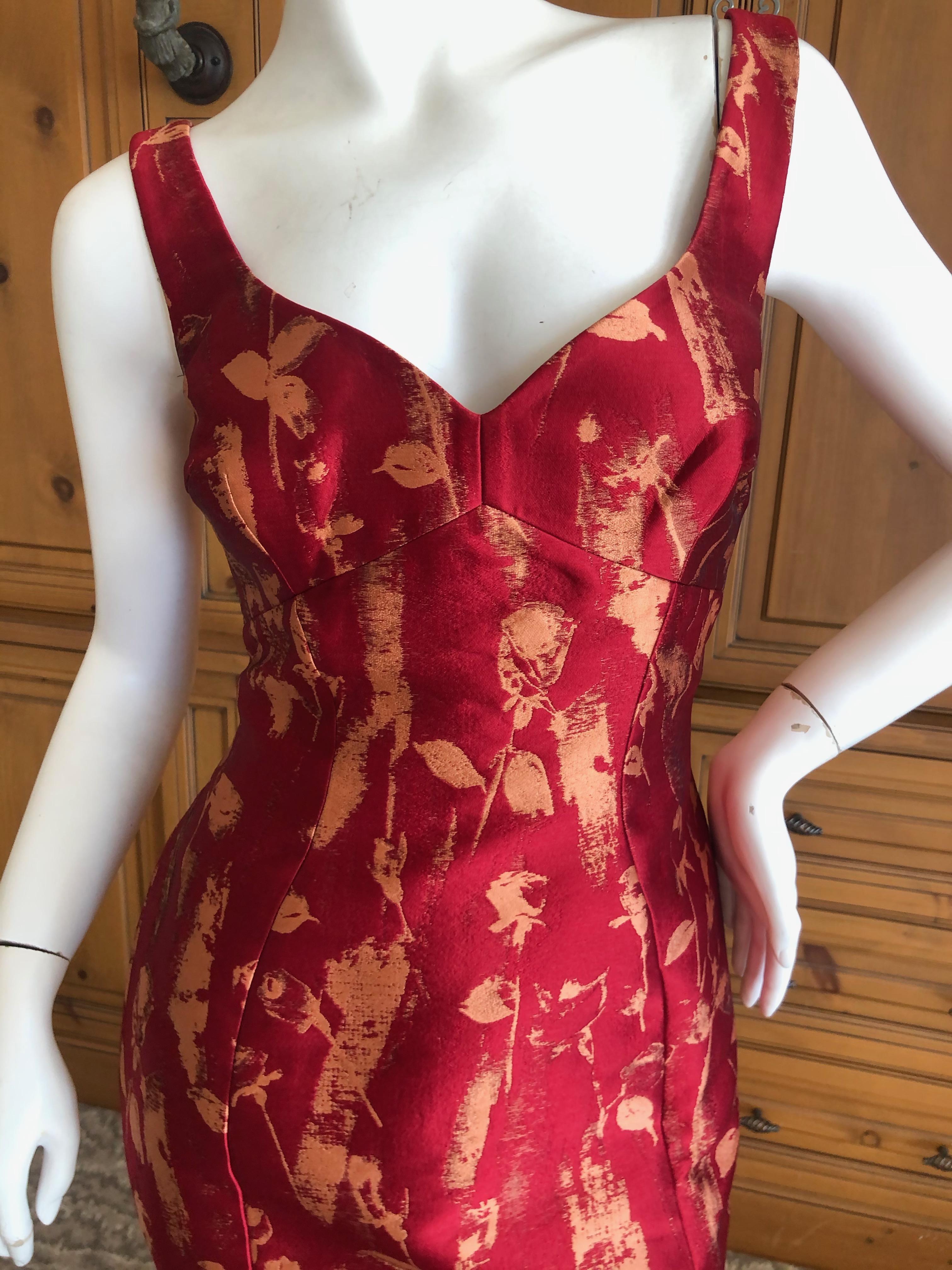 Vivienne Westwood Red and Gold Tulip Print Brocade Cocktail Dress In Excellent Condition For Sale In Cloverdale, CA