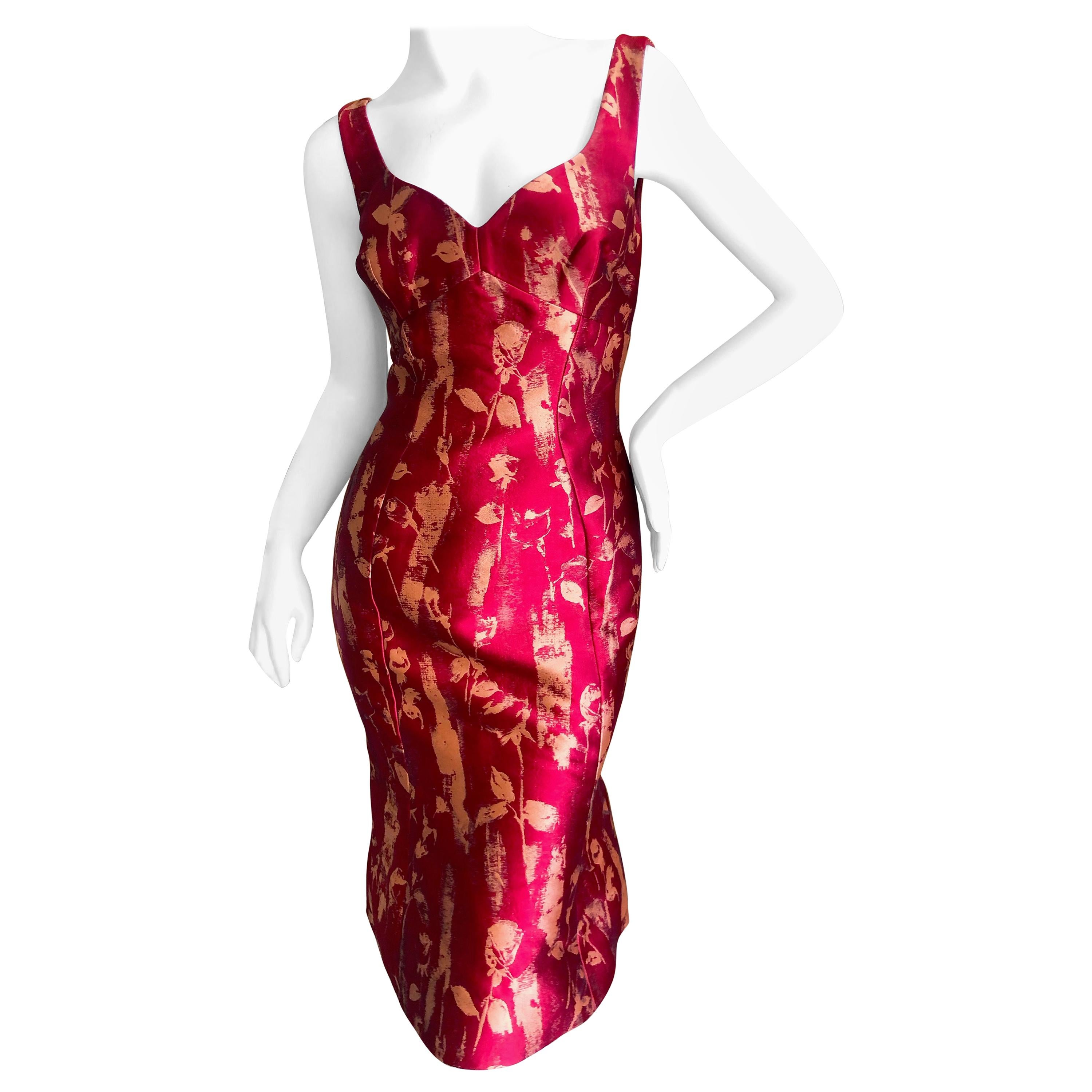 Vivienne Westwood Red and Gold Tulip Print Brocade Cocktail Dress For Sale
