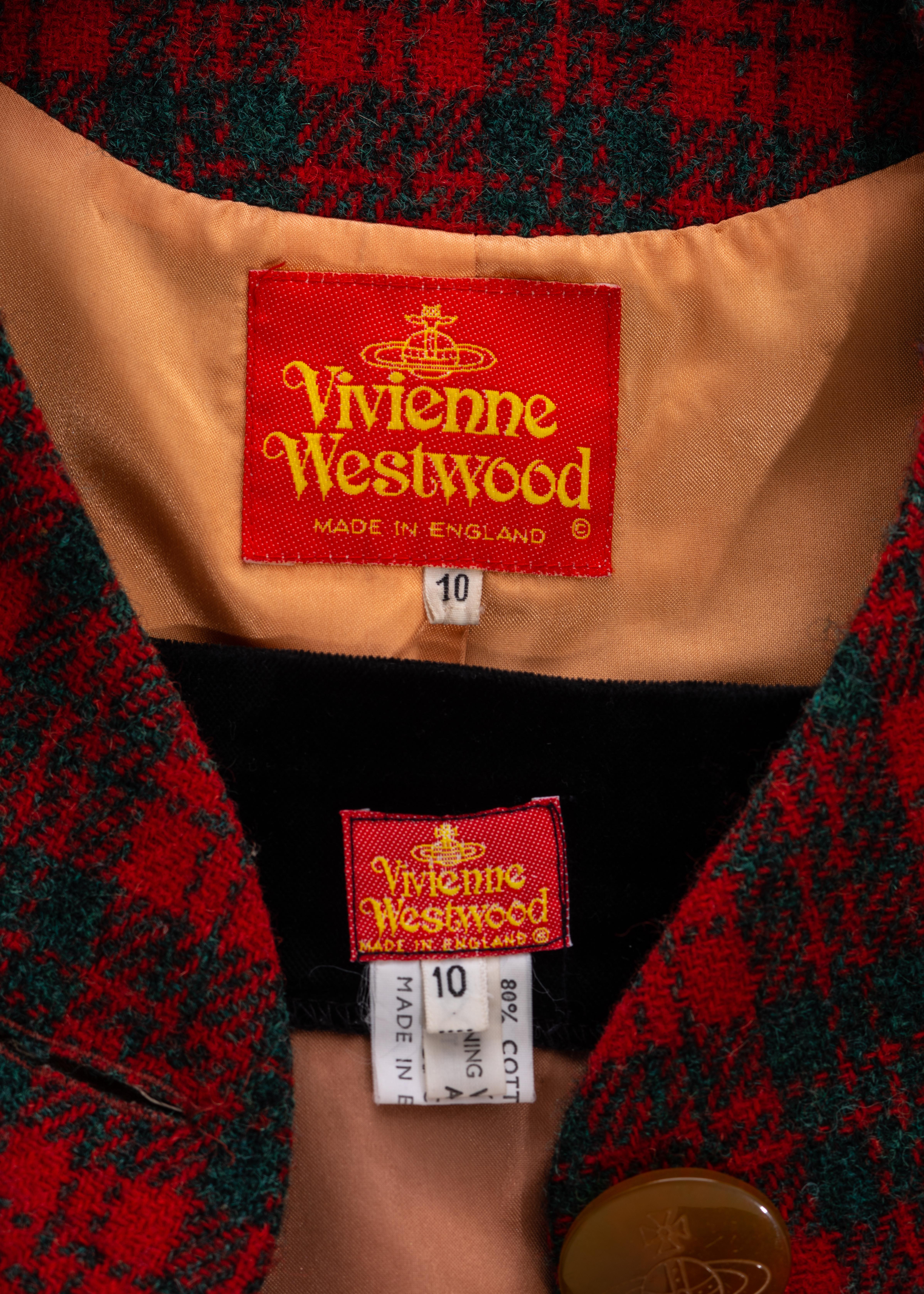 Vivienne Westwood red checked tweed and black velvet skirt suit, fw 1991 For Sale 4
