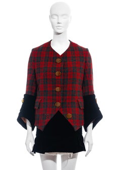 Vivienne Westwood Anzug aus rot kariertem Tweed und schwarzem Samt, fw 1991