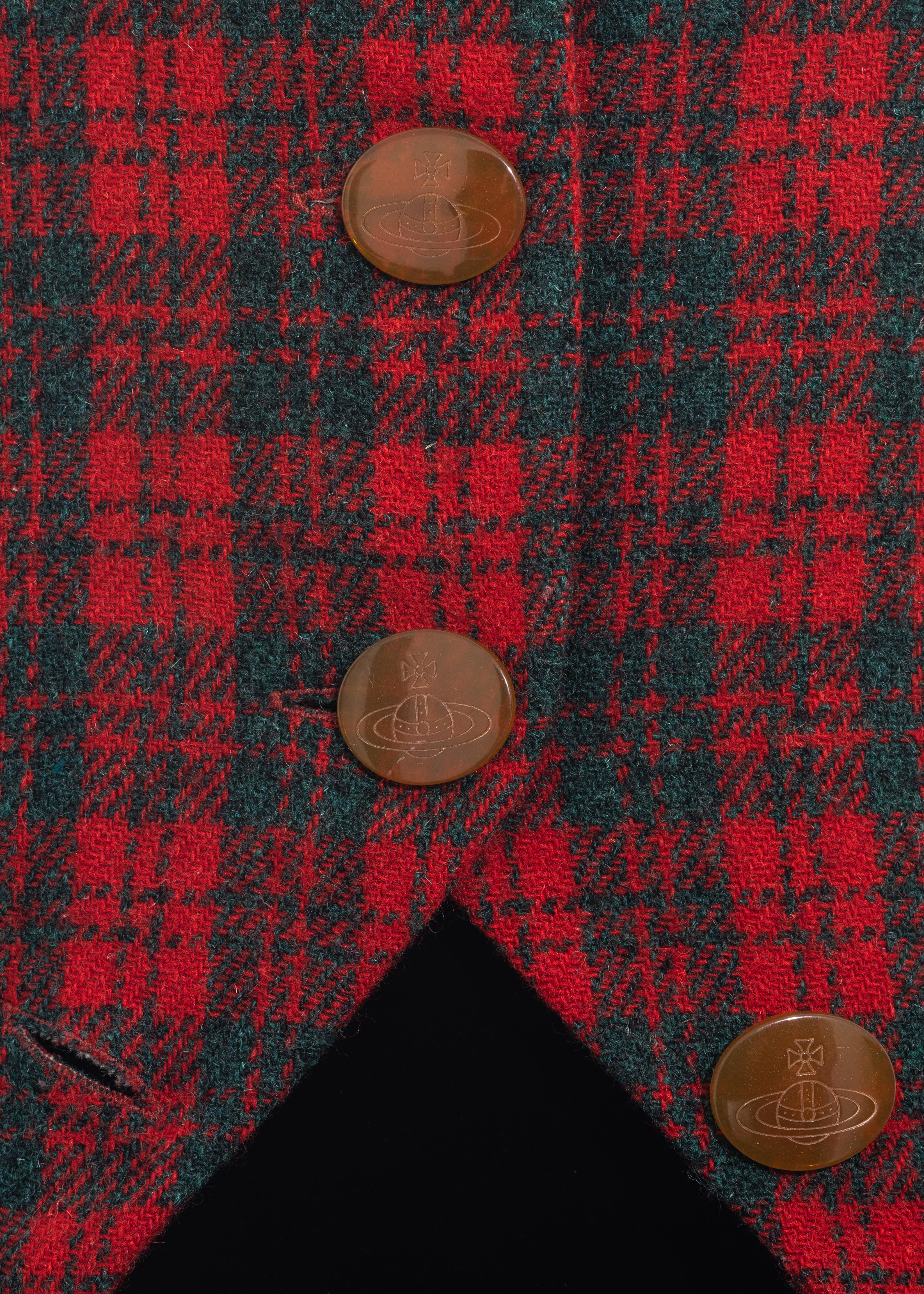 Combinaison jupe à carreaux rouges en tweed et velours noir Vivienne Westwood, A/H 1991 en vente 1