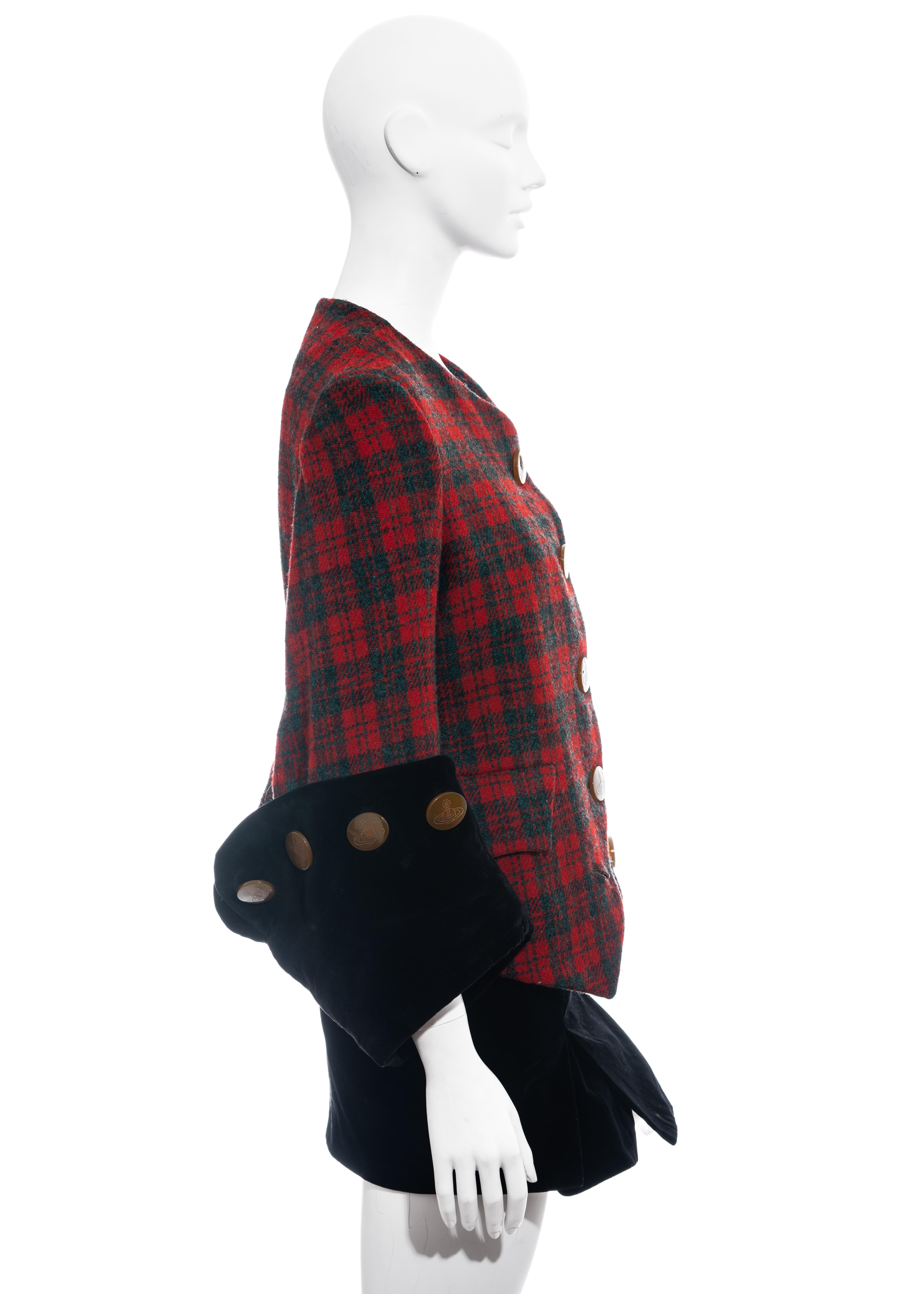 Vivienne Westwood red checked tweed and black velvet skirt suit, fw 1991 For Sale 1