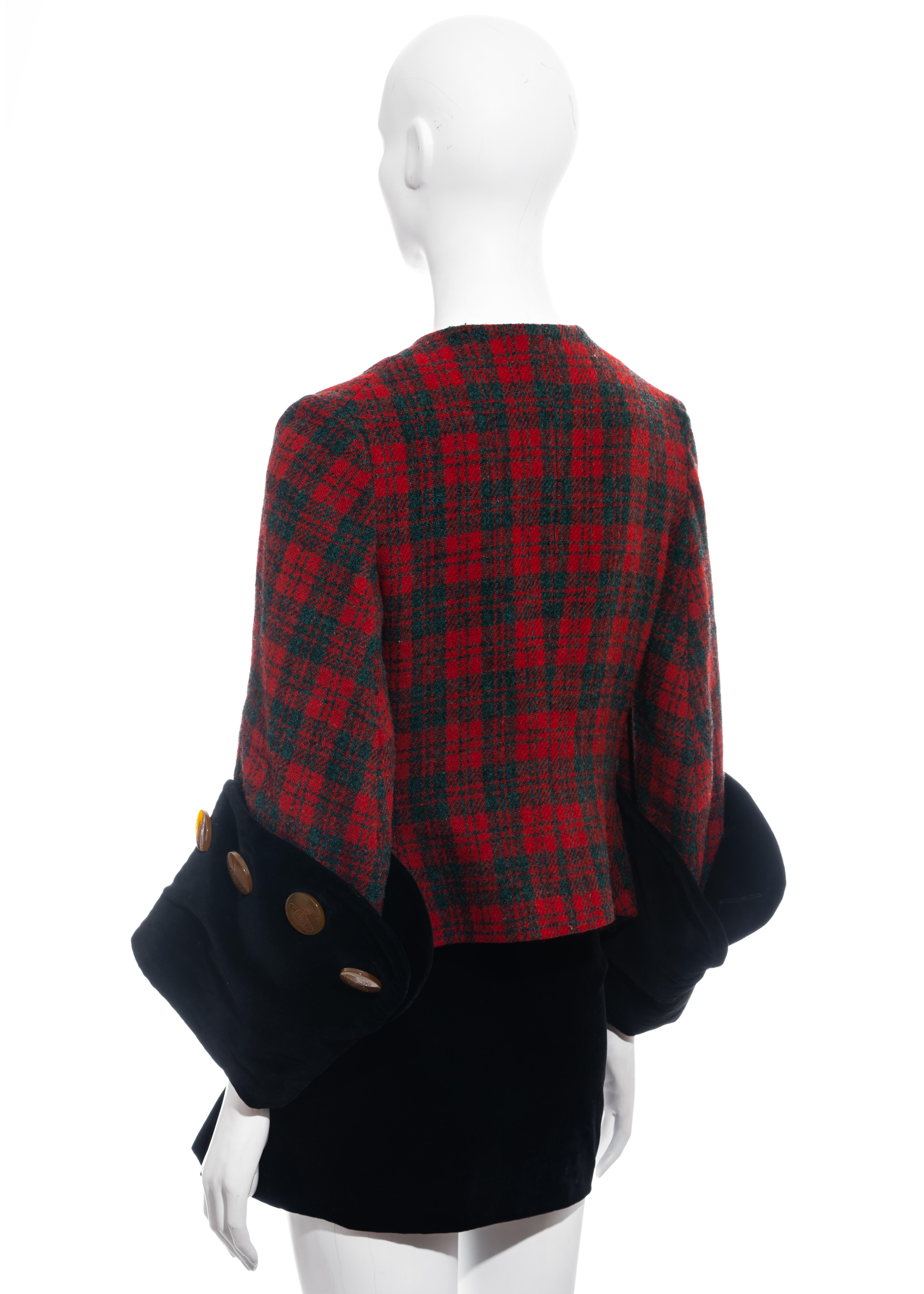 Vivienne Westwood red checked tweed and black velvet skirt suit, fw 1991 For Sale 2