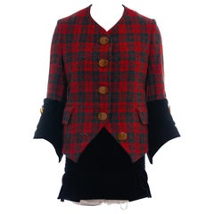 Vivienne Westwood red checked tweed and black velvet skirt suit, fw 1991