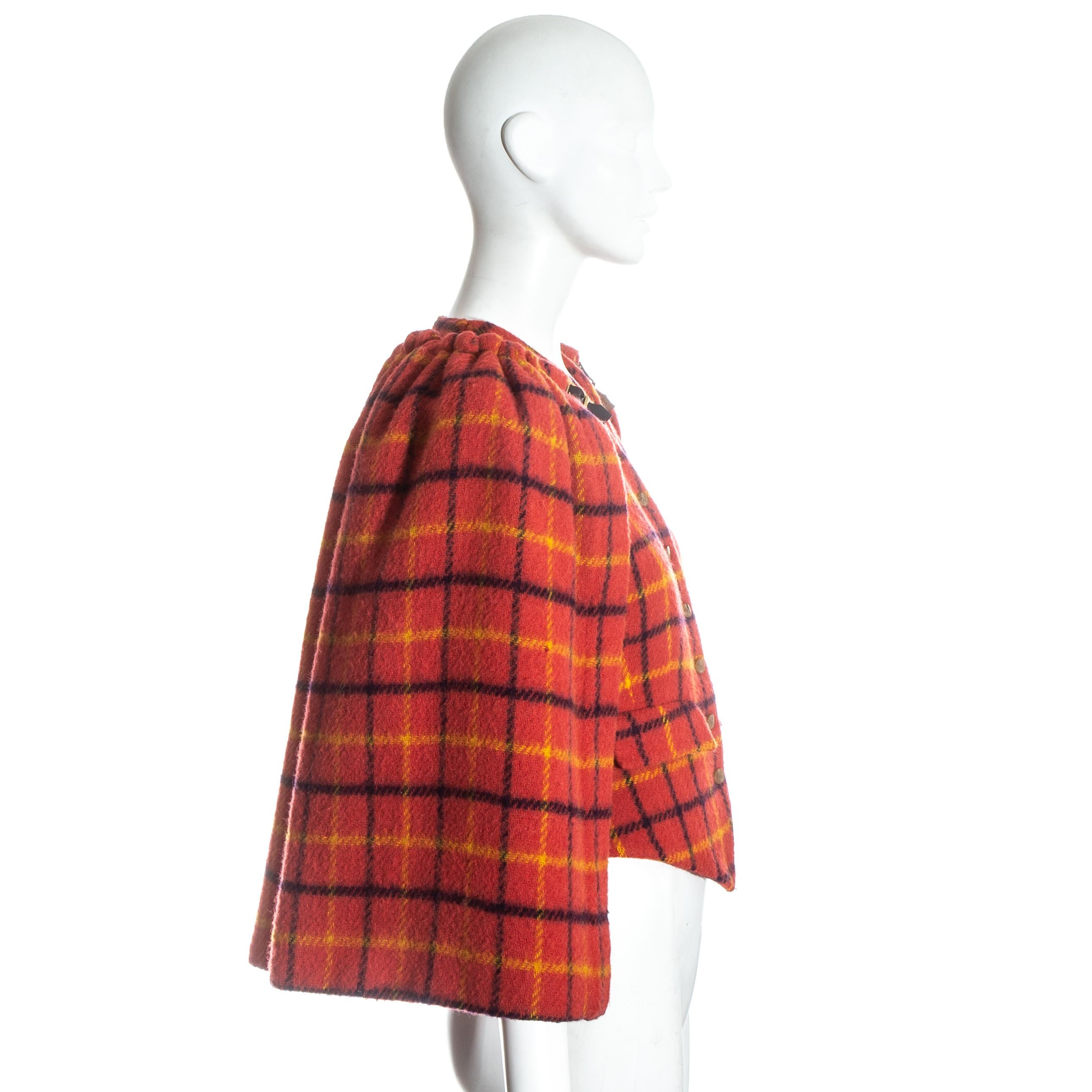 Vivienne Westwood red checked wool waistcoat with caplet, fw 1988 In Good Condition For Sale In London, GB