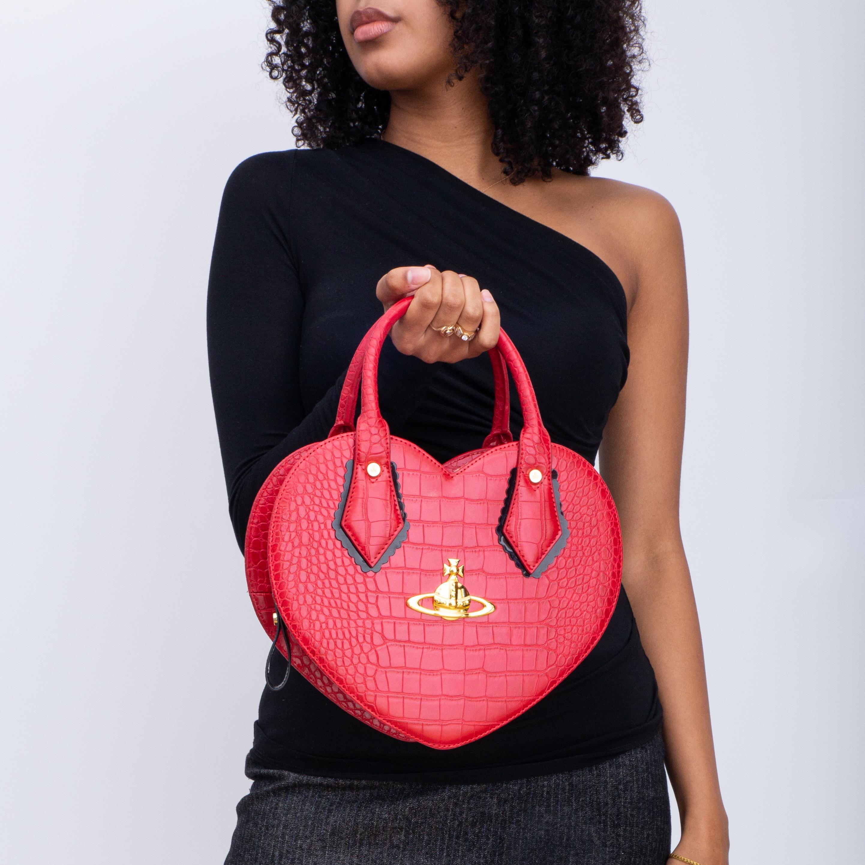 Vivienne Westwood Red Croc Embossed Chancery Heart HandBag For Sale 2