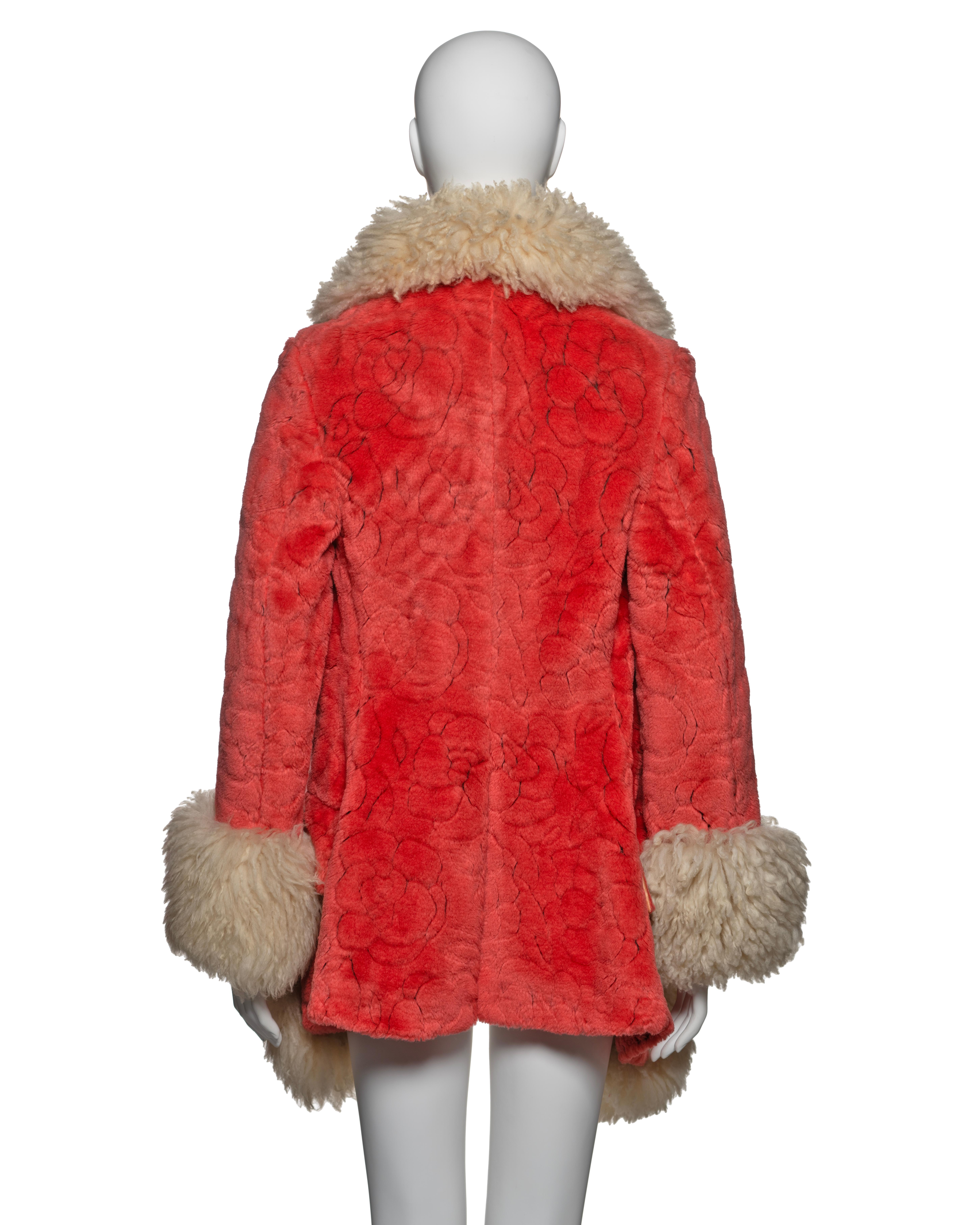 Vivienne Westwood Red Faux Fur Coat with Sheepskin Collar and Cuffs, FW 1990 5