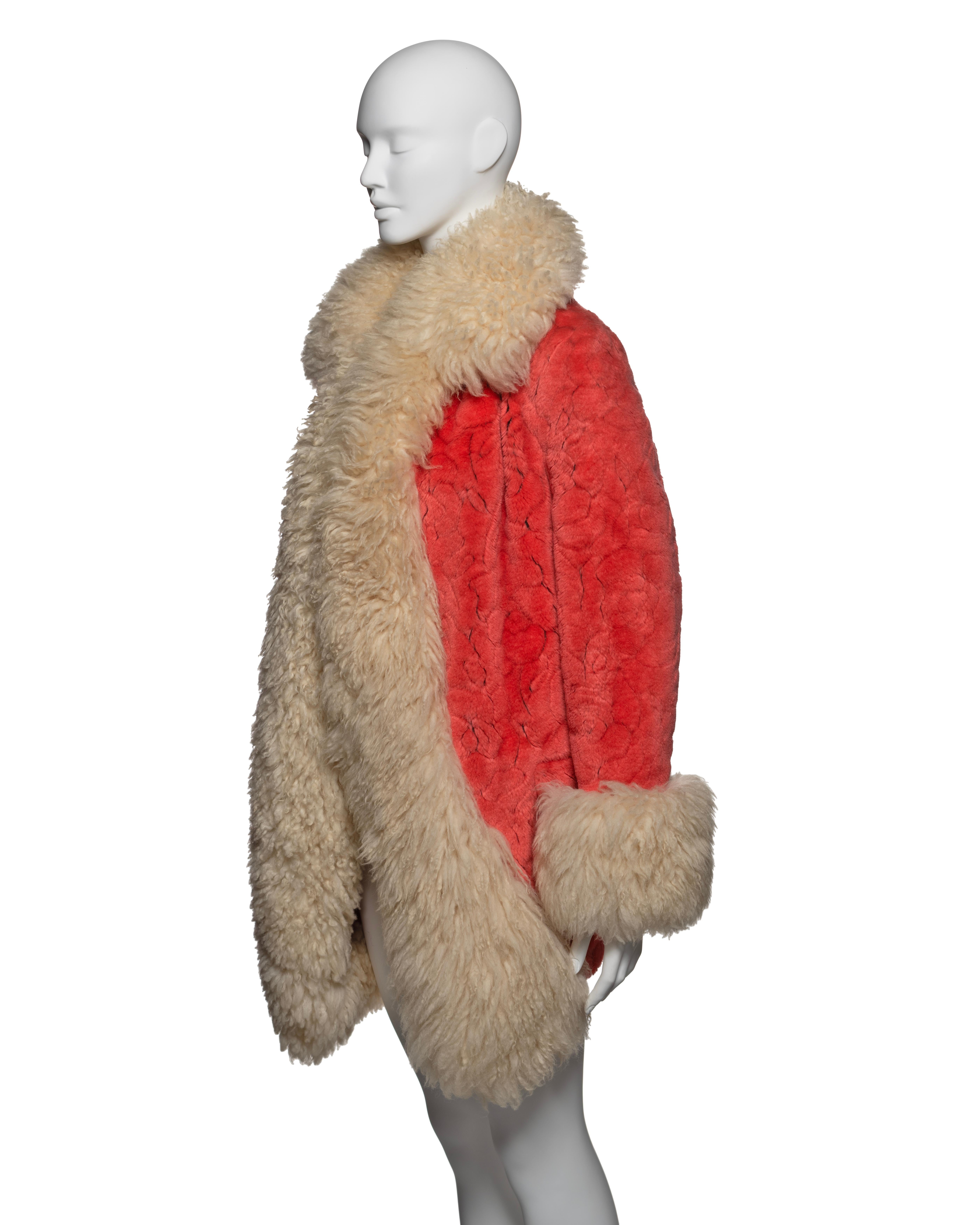 Vivienne Westwood Red Faux Fur Coat with Sheepskin Collar and Cuffs, FW 1990 6