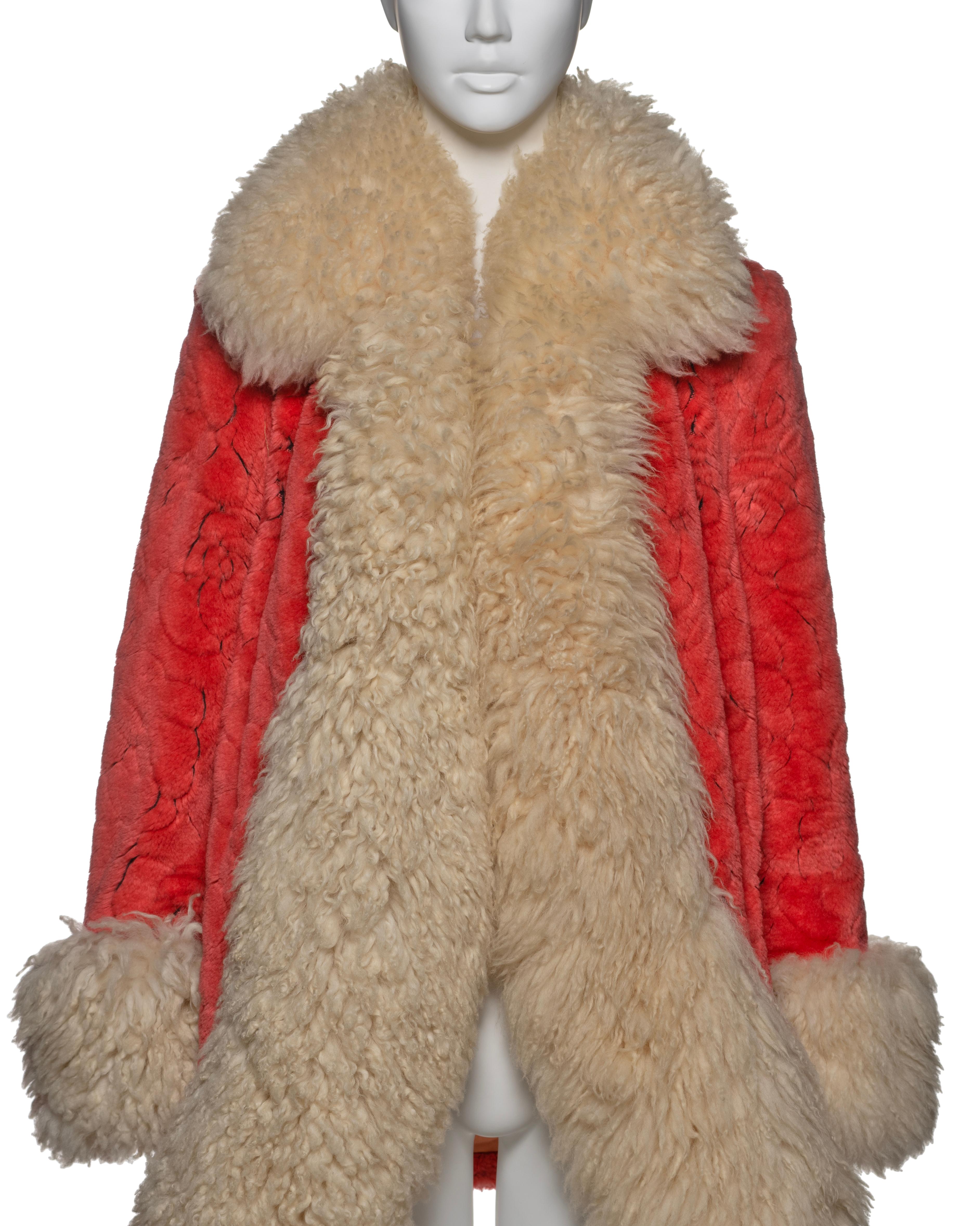 Brown Vivienne Westwood Red Faux Fur Coat with Sheepskin Collar and Cuffs, FW 1990