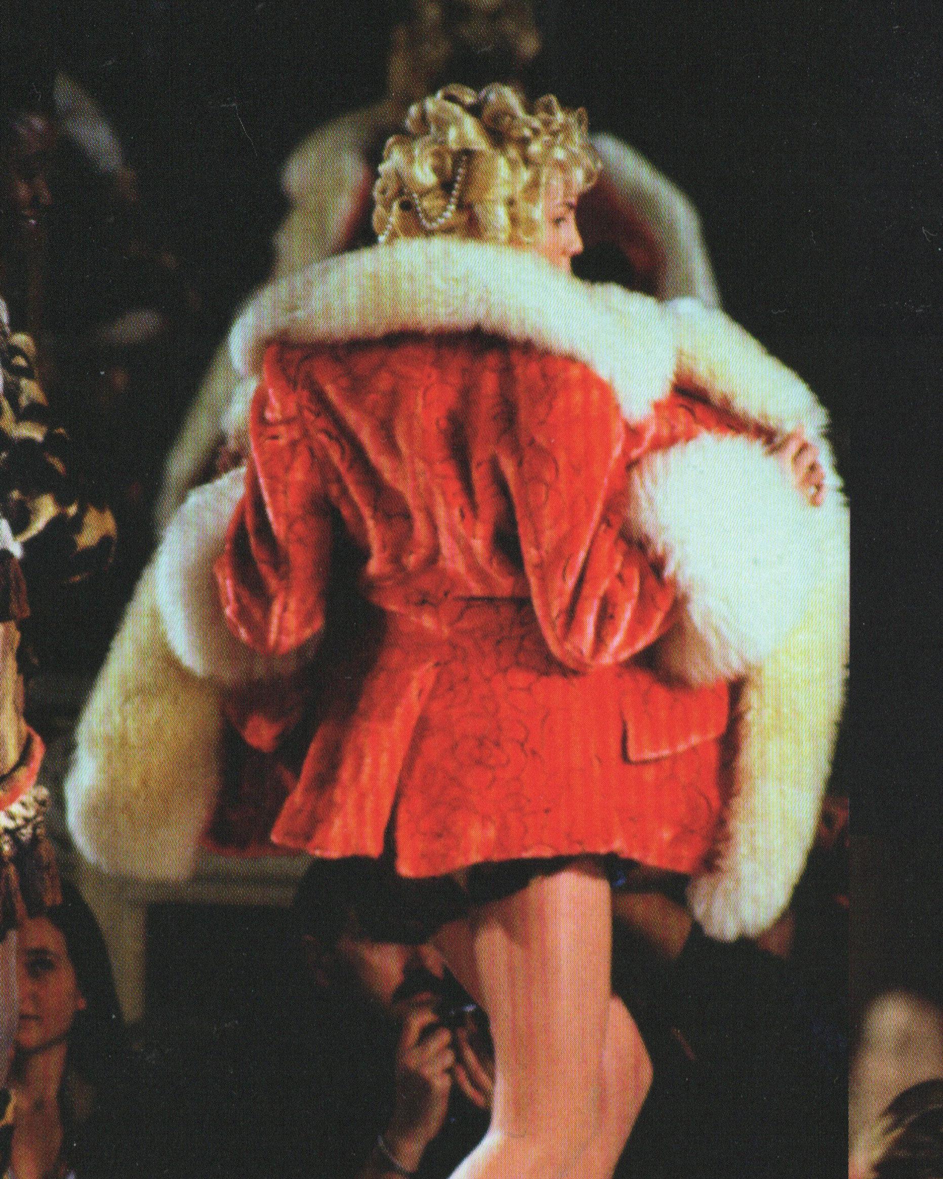 Vivienne Westwood Red Faux Fur Coat with Sheepskin Collar and Cuffs, FW 1990 In Good Condition In London, GB
