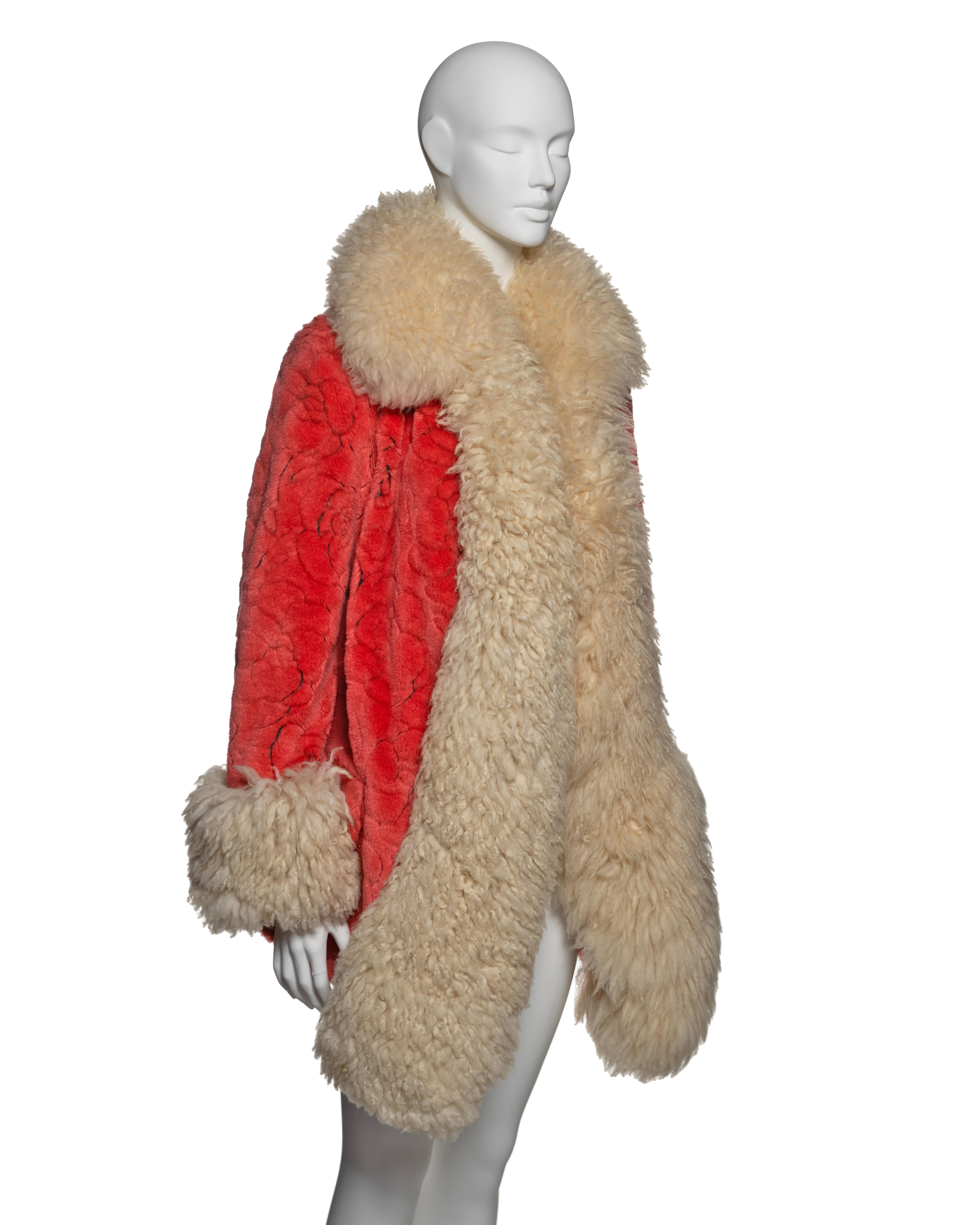 Women's Vivienne Westwood Red Faux Fur Coat with Sheepskin Collar and Cuffs, FW 1990