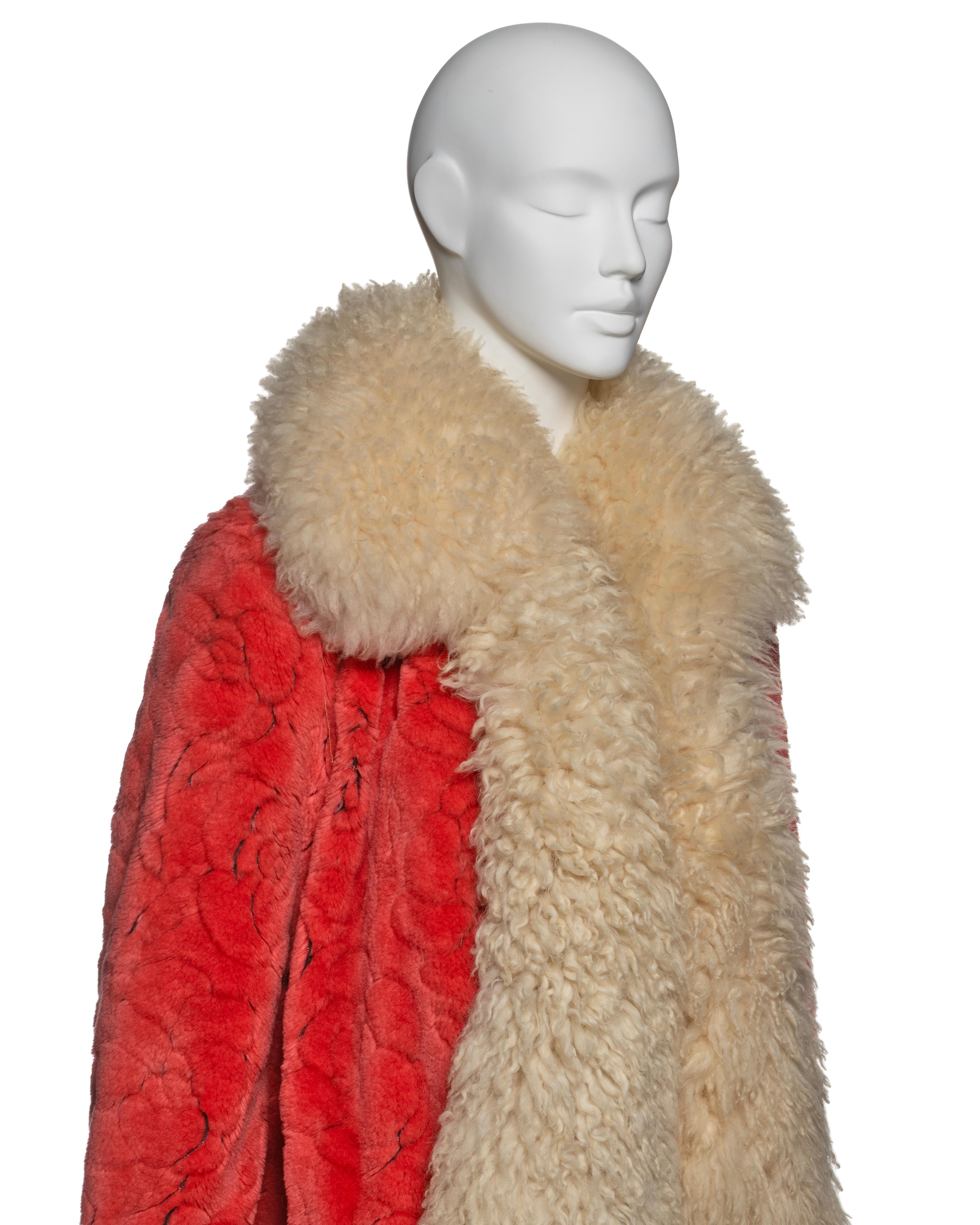 Vivienne Westwood Red Faux Fur Coat with Sheepskin Collar and Cuffs, FW 1990 1