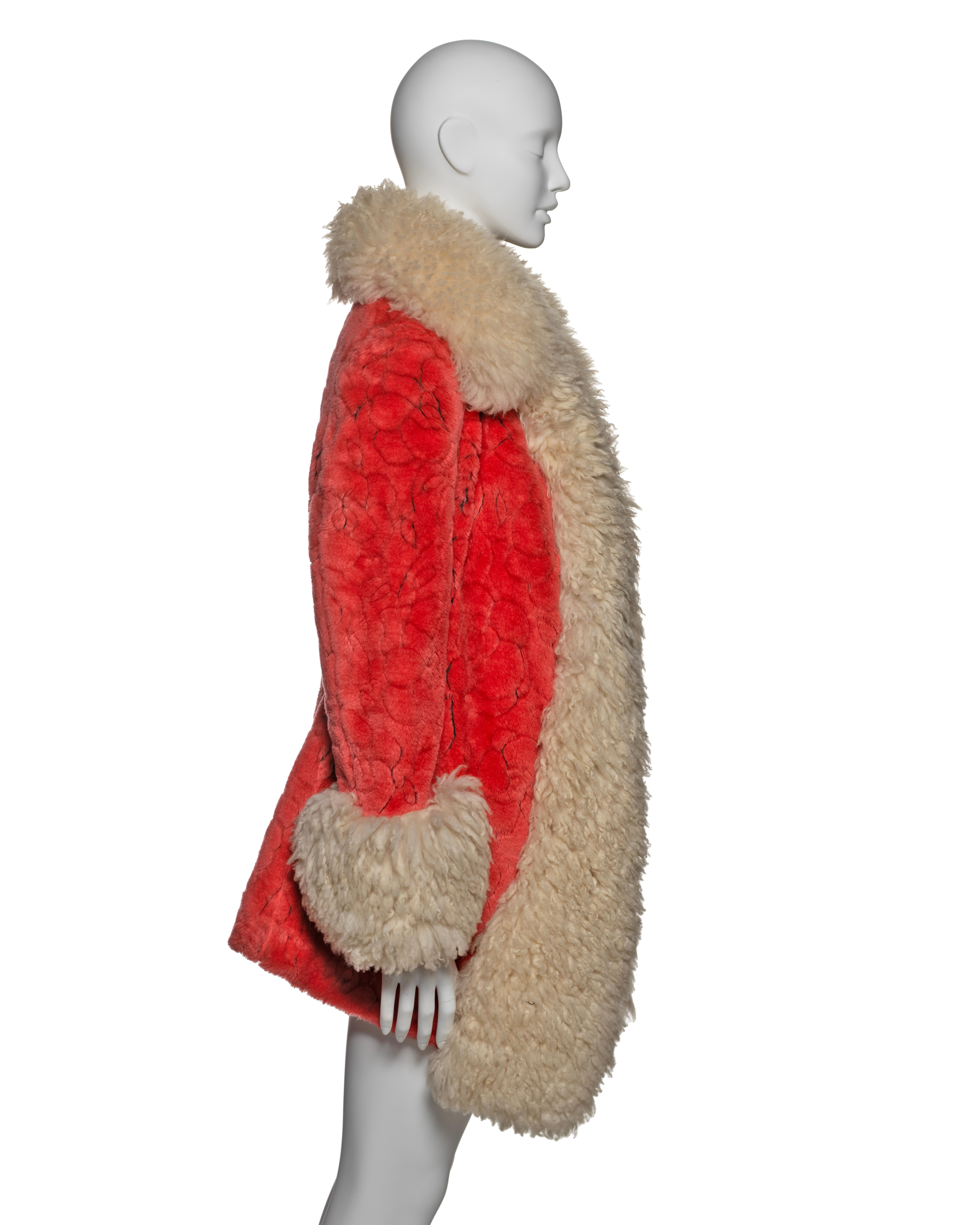 Vivienne Westwood Red Faux Fur Coat with Sheepskin Collar and Cuffs, FW 1990 2