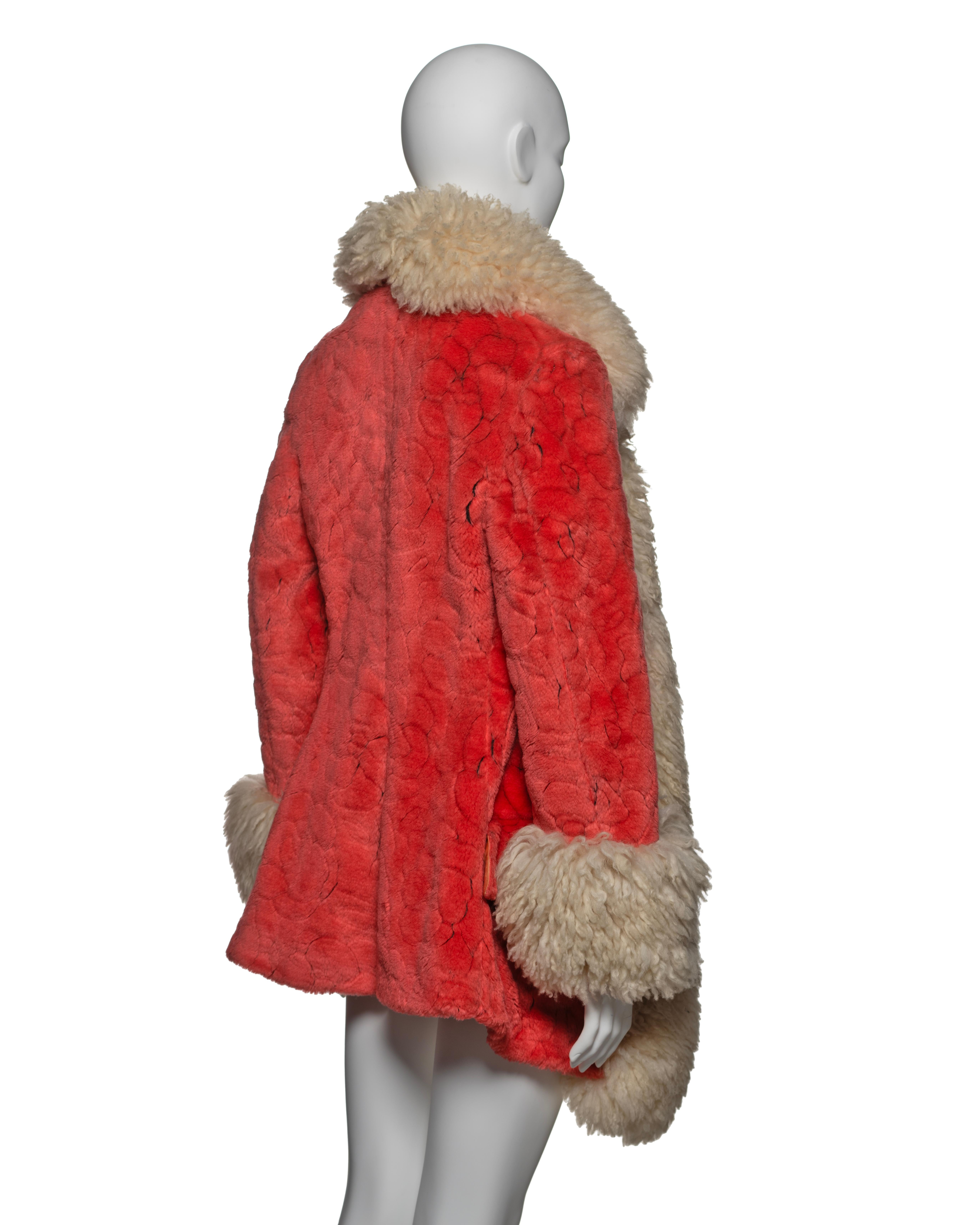 Vivienne Westwood Red Faux Fur Coat with Sheepskin Collar and Cuffs, FW 1990 3