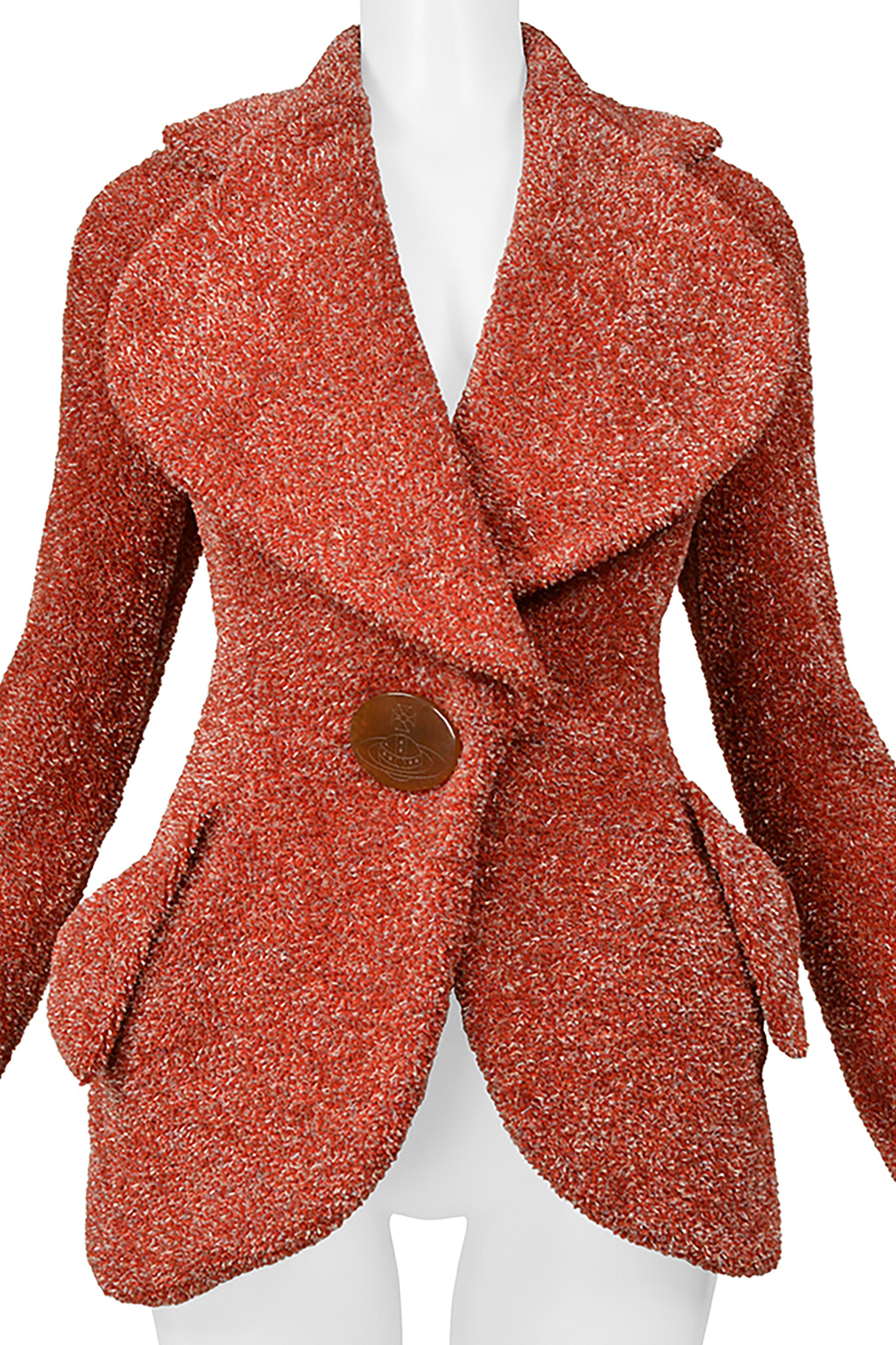 Vivienne Westwood Red Garland Fitted Jacket With Giant Orb Button 1998 In Excellent Condition In Los Angeles, CA