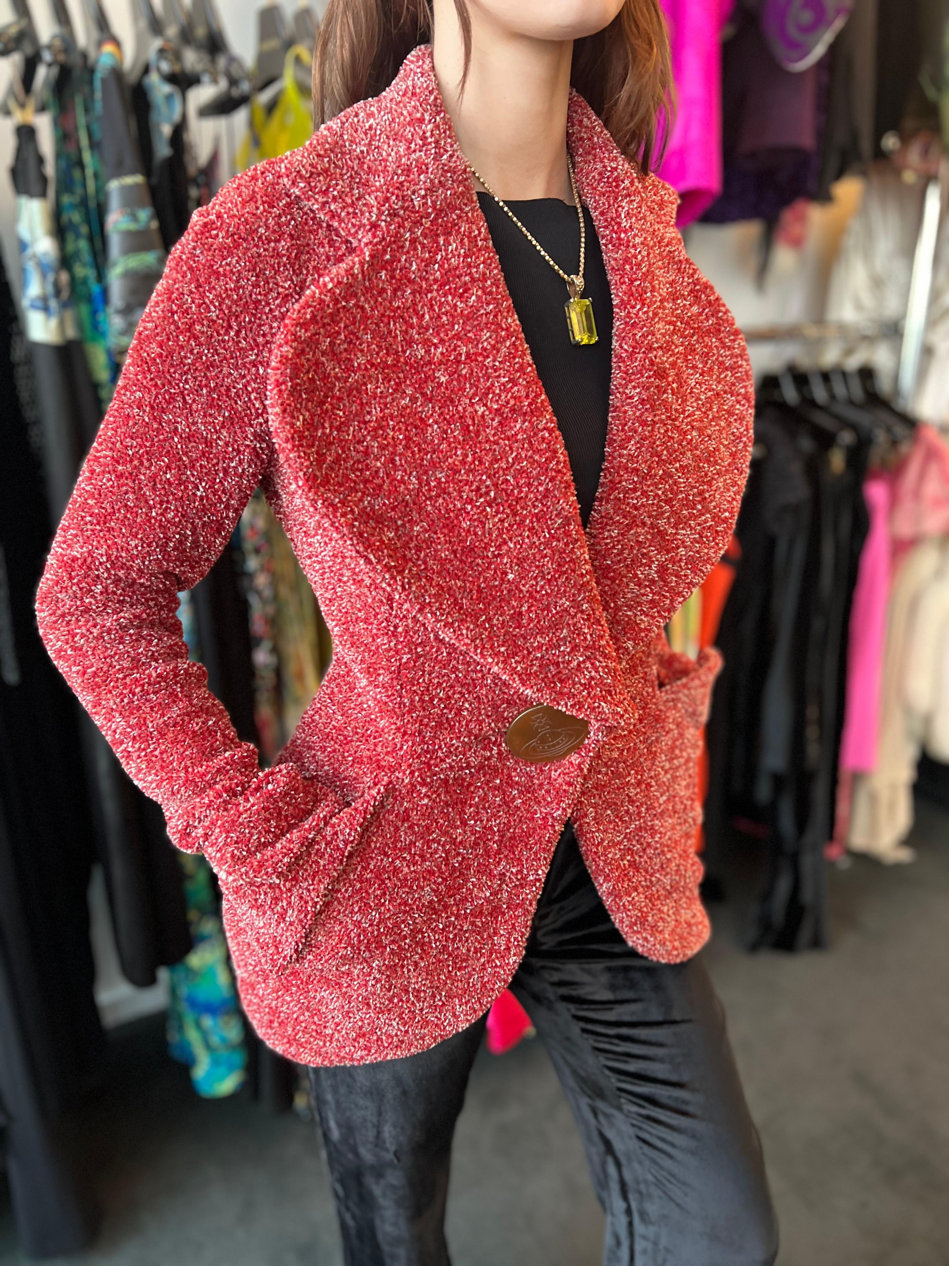 Vivienne Westwood Red Garland Fitted Jacket With Giant Orb Button 1998 3