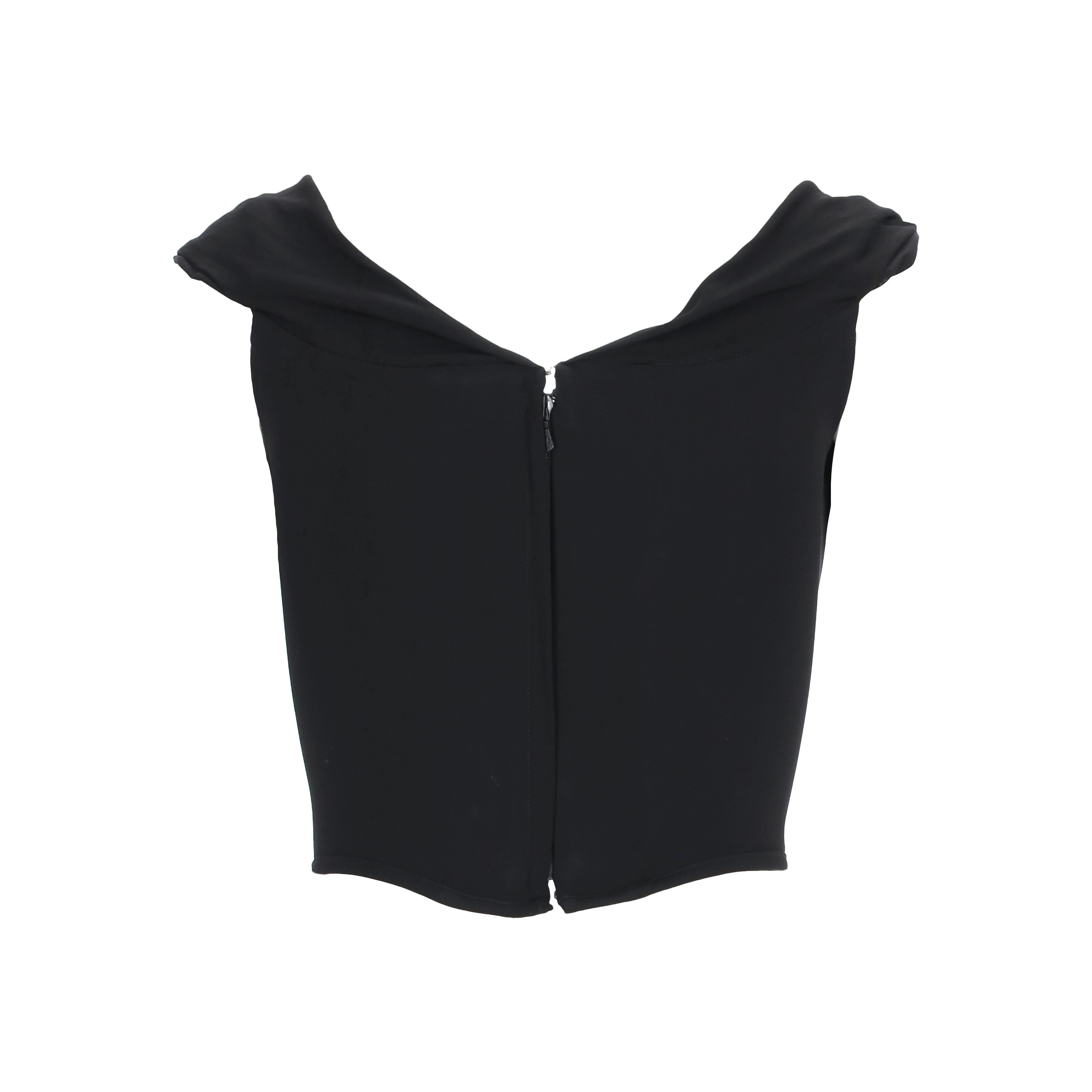 Crafted from high quality viscose, its structured construction and boned silhouette will ensure a flattering fit. The adjustable sleeves allow you to create a unique off-the-shoulder style. Embrace the look with this iconic piece of the early 2000s