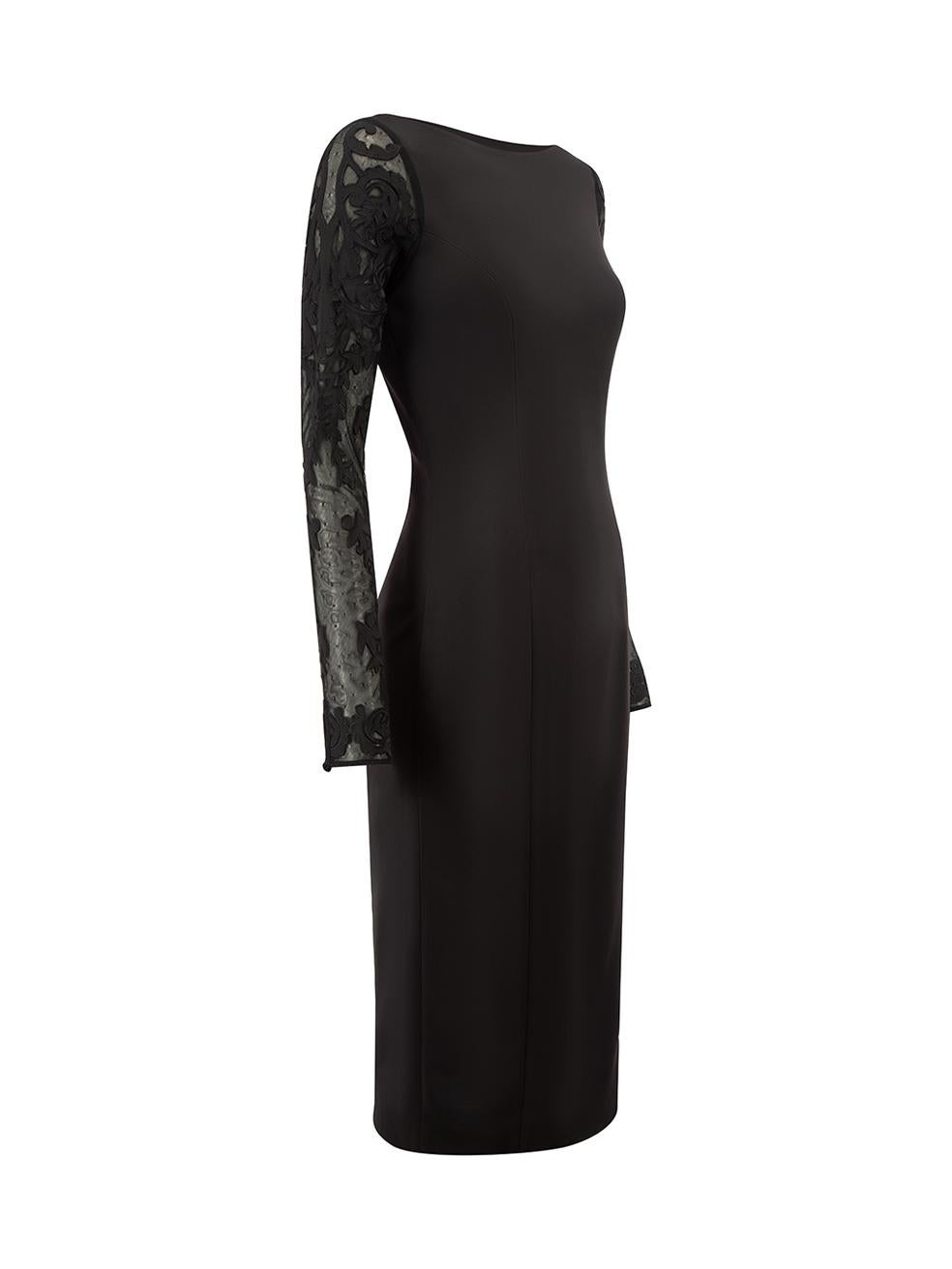 CONDITION is Very good. Minimal wear to dress is evident. Minor loose threads to cuffs on this used Temperley London designer resale item. 



Details


Black

Synthetic

Knee length dress

Sheer lace long sleeves and back panel

Round