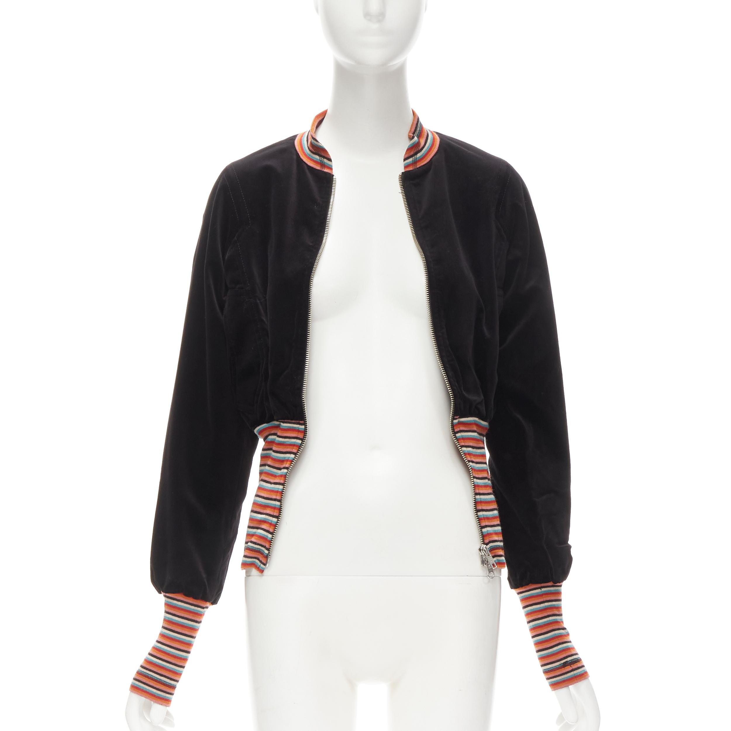 VIVIENNE WESTWOOD RED LABEL black velvet multi striped bomber jacket US2 S In Excellent Condition In Hong Kong, NT
