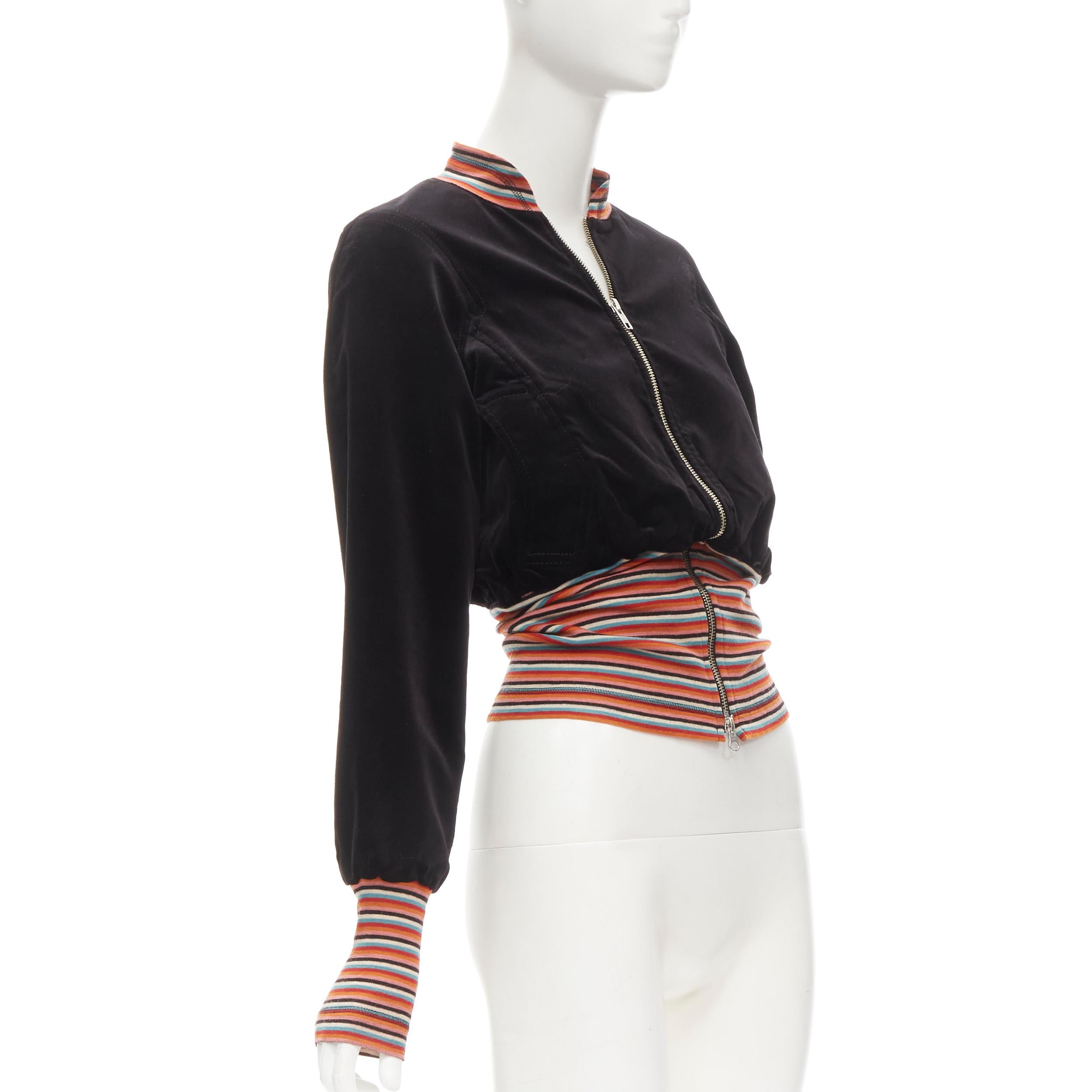 Women's VIVIENNE WESTWOOD RED LABEL black velvet multi striped bomber jacket US2 S
