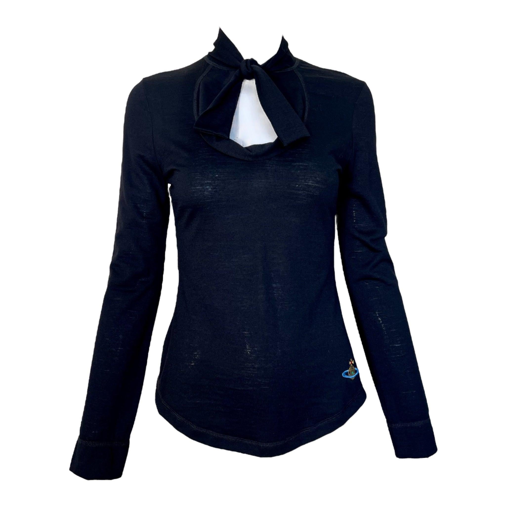 Vivienne Westwood Etiqueta Roja Camisa de punto con cuello de corbata de lana negra, Años 90 en venta